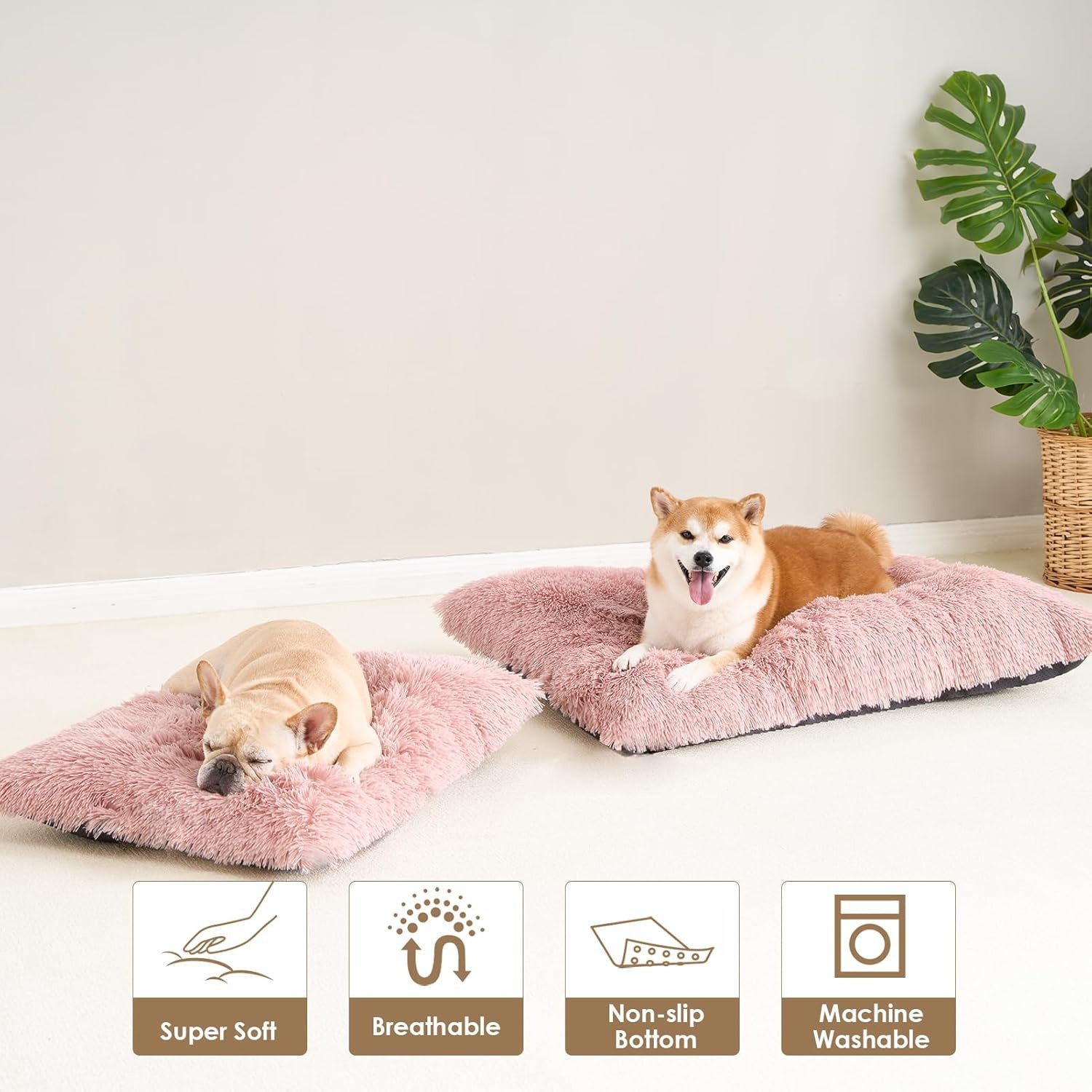 Luxury Long Plush Pet Bed Mat Faux Fur Crate Pad 45x30cm Pink Soft Warm Cushion for Cats & Small Dogs