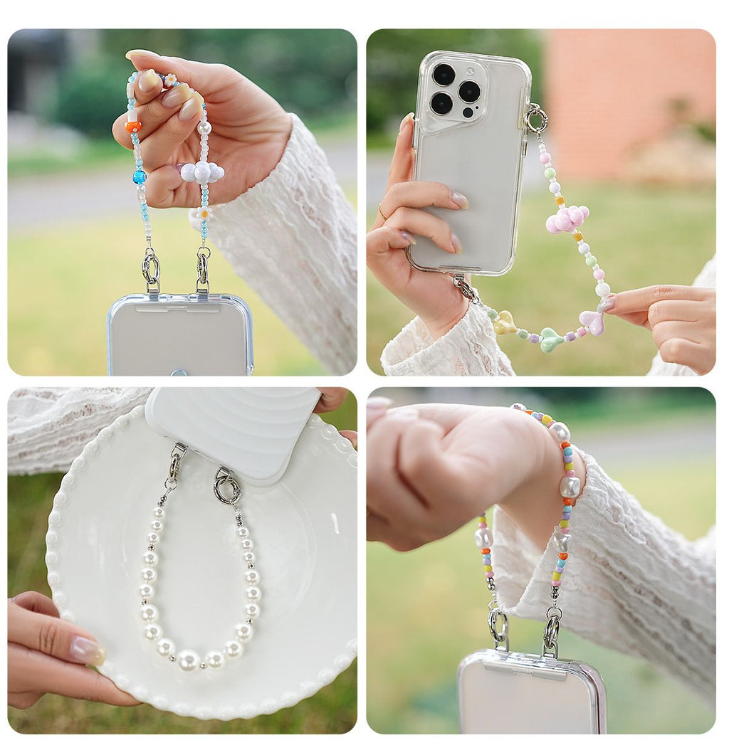YKA-8 Trendy Double-Clasp Beaded Phone Wrist Strap - Colorful Acrylic & Metal Anti-Loss Lanyard with Spacer Gift