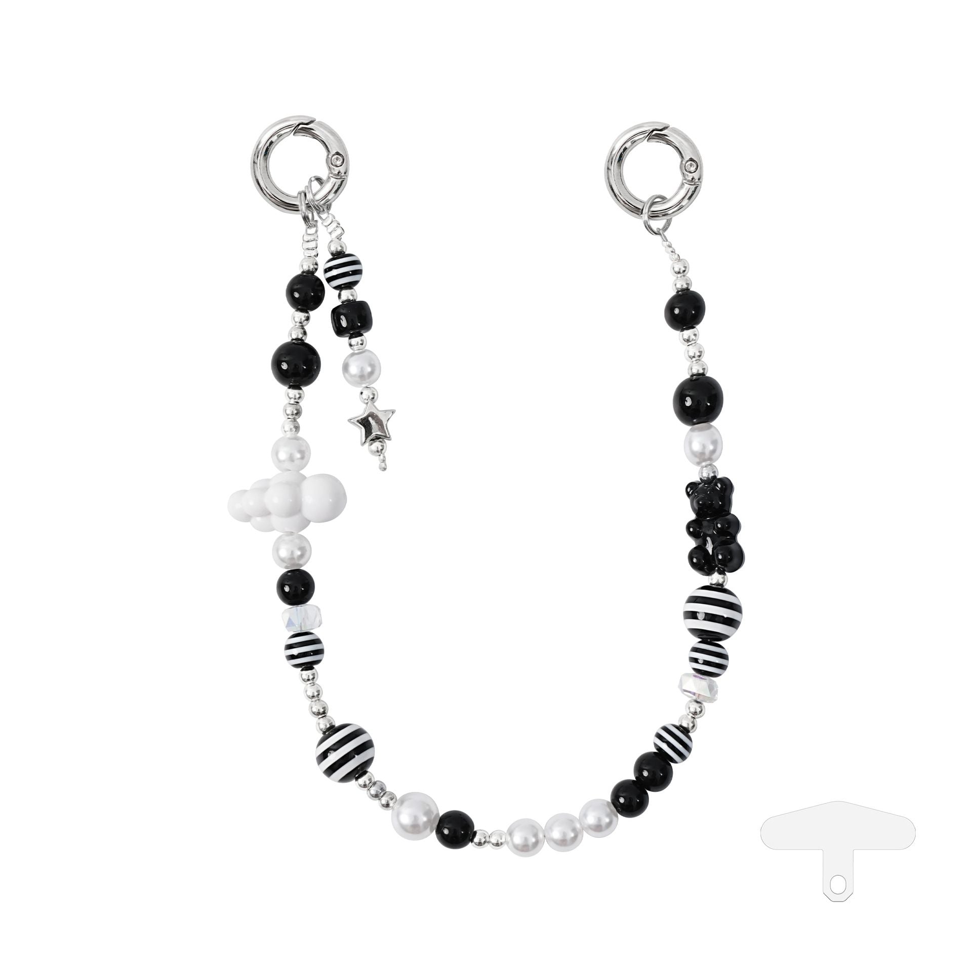 YKA-14 Trendy Double-Clasp Beaded Phone Wrist Strap - Colorful Acrylic & Metal Anti-Loss Lanyard with Spacer Gift