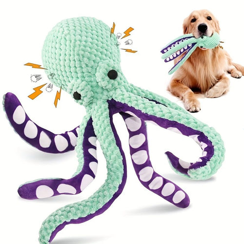 2-Pack Green Plush Octopus Dog Toy with Squeaker - Interactive Chew Toy for Small, Medium & Large Dogs - Durable, Teeth-Cleaning & Boredom-Relief Pet Toy (35cm)