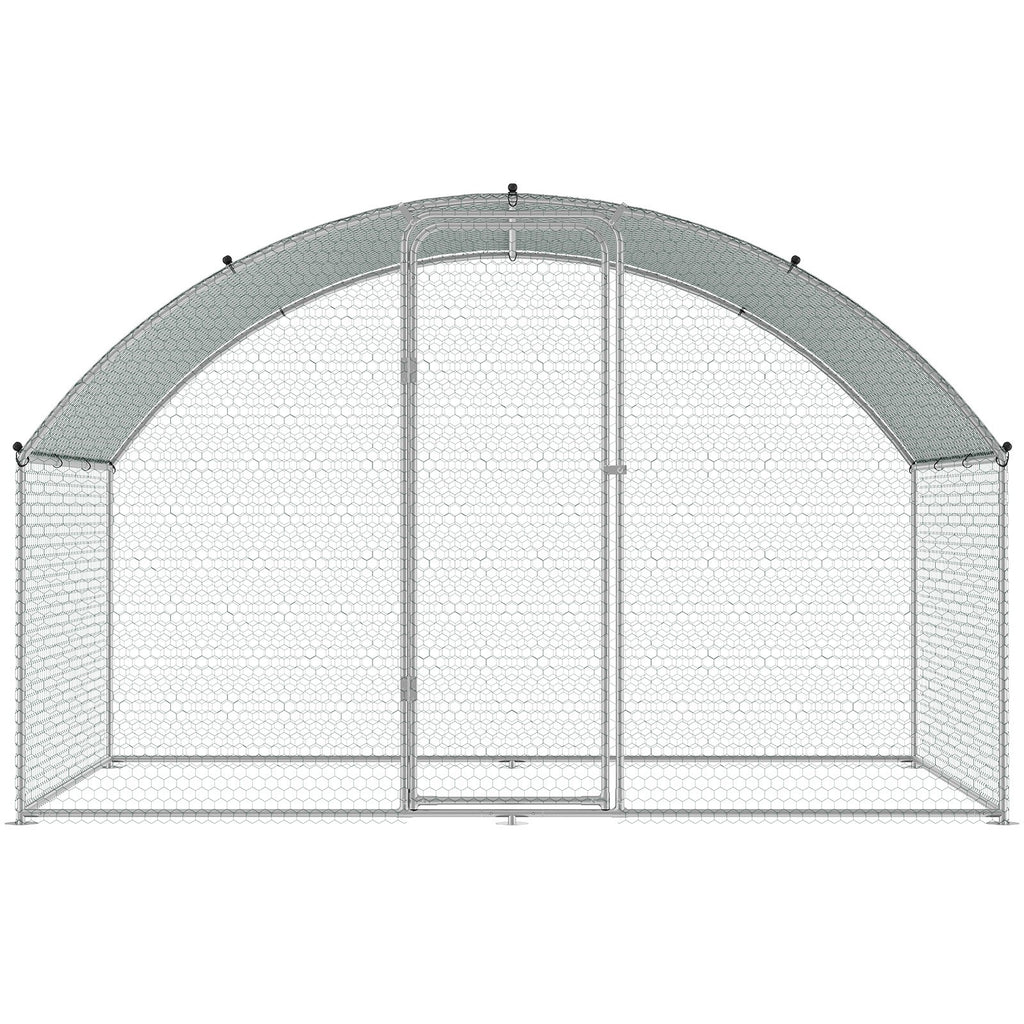 Chicken Coop, 9.8x6.5x6.5ft Walk-in Large Metal Chicken Run for Yard with Waterproof Cover, Doom Roof Hen House with Security Lock for Outdoor and Backyard, Farm, Duck Rabbit Cage Poultry Pen