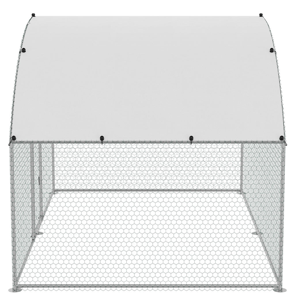 Chicken Coop, 9.8x6.5x6.5ft Walk-in Large Metal Chicken Run for Yard with Waterproof Cover, Doom Roof Hen House with Security Lock for Outdoor and Backyard, Farm, Duck Rabbit Cage Poultry Pen