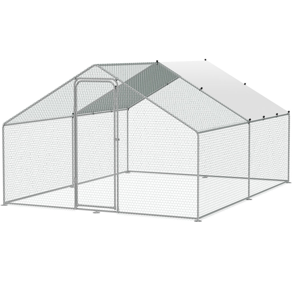 Large Metal Chicken Coop, 3x3.93x1.99 m Walk-in Chicken Runs for Yard with Cover, Spire Roof Hen House with Security Lock for Outdoor and Backyard, Farm, Duck Rabbit Cage Poultry Pen