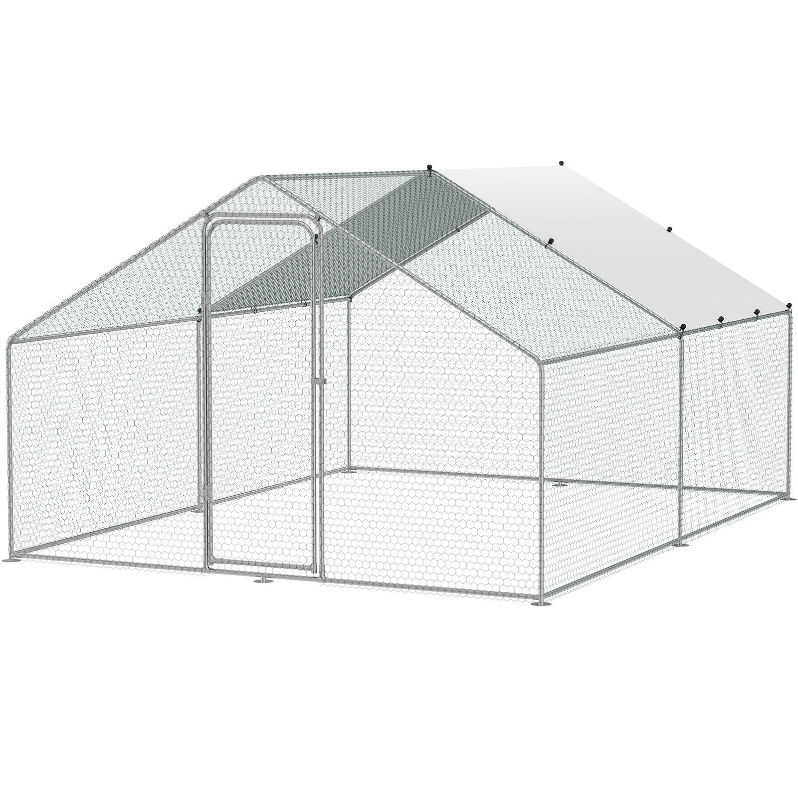Large Metal Chicken Coop, 3x3.93x1.99 m Walk-in Chicken Runs for Yard with Cover, Spire Roof Hen House with Security Lock for Outdoor and Backyard, Farm, Duck Rabbit Cage Poultry Pen