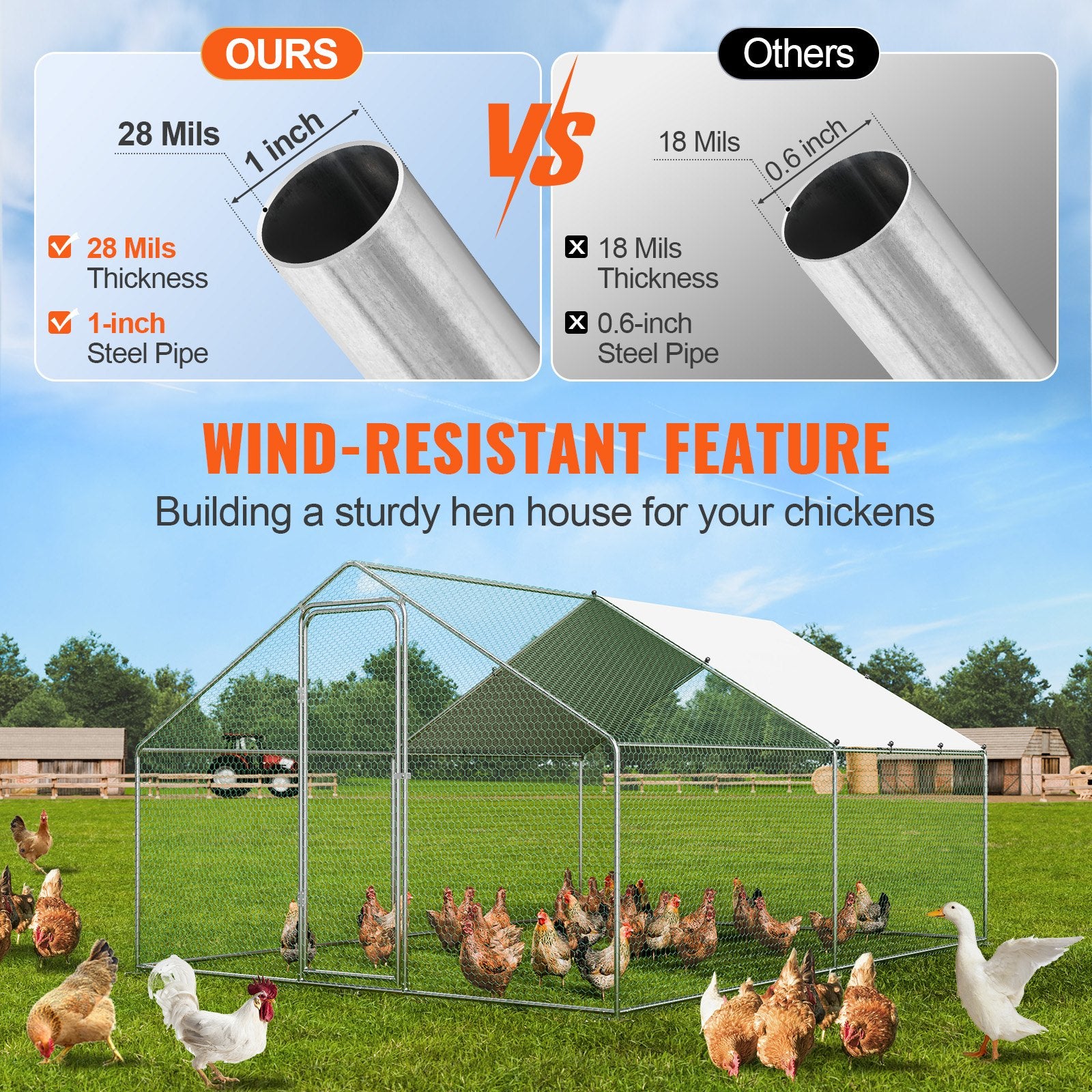 Large Metal Chicken Coop, 3x3.93x1.99 m Walk-in Chicken Runs for Yard with Cover, Spire Roof Hen House with Security Lock for Outdoor and Backyard, Farm, Duck Rabbit Cage Poultry Pen
