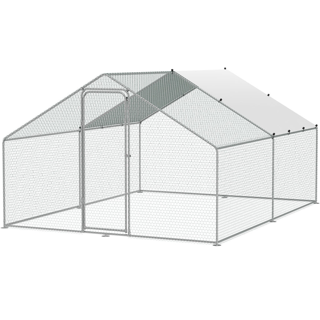 Large Metal Chicken Coop, 3x3.93x1.99 m Walk-in Chicken Runs for Yard with Cover, Spire Roof Hen House with Security Lock for Outdoor and Backyard, Farm, Duck Rabbit Cage Poultry Pen