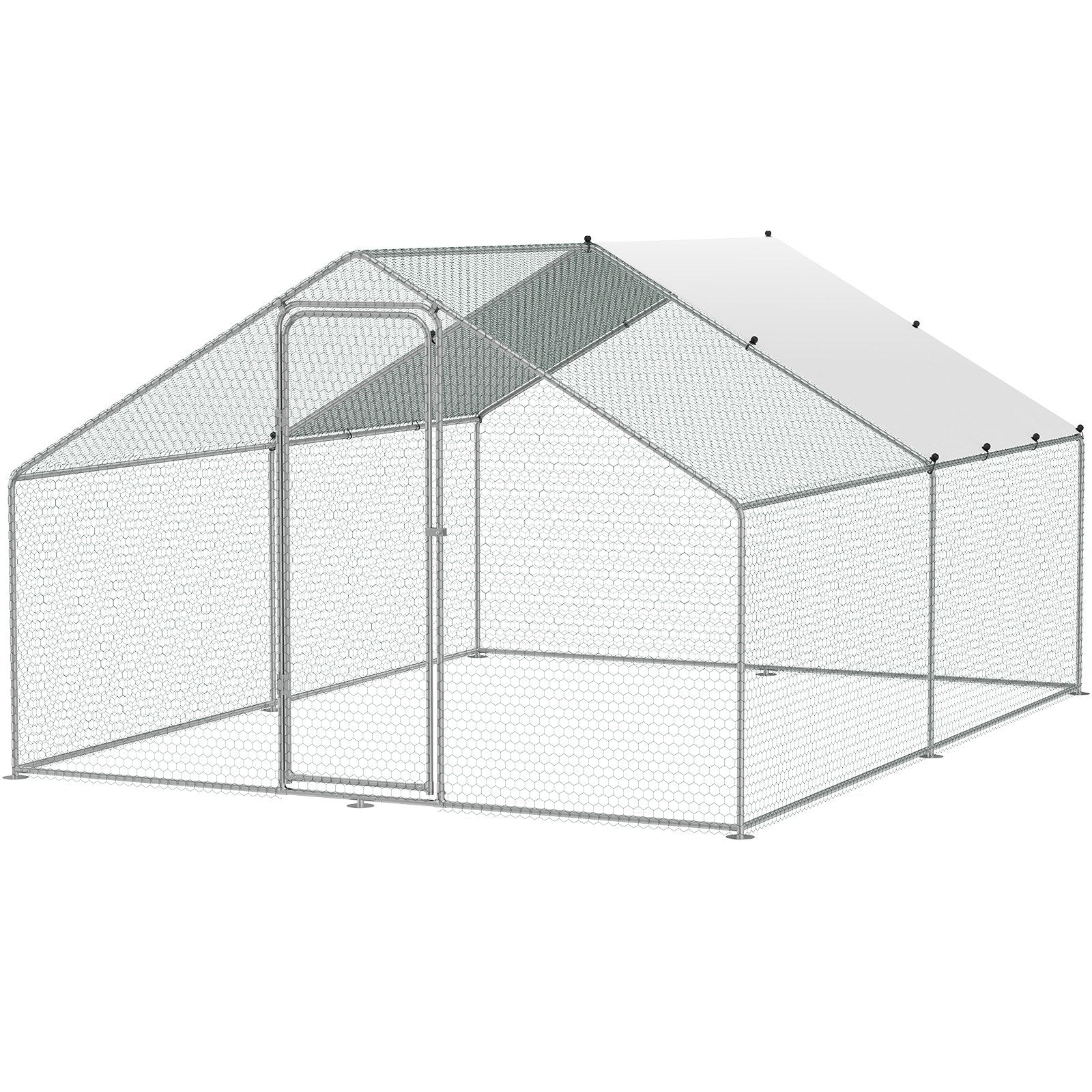 Large Metal Chicken Coop, 3x3.93x1.99 m Walk-in Chicken Runs for Yard with Cover, Spire Roof Hen House with Security Lock for Outdoor and Backyard, Farm, Duck Rabbit Cage Poultry Pen