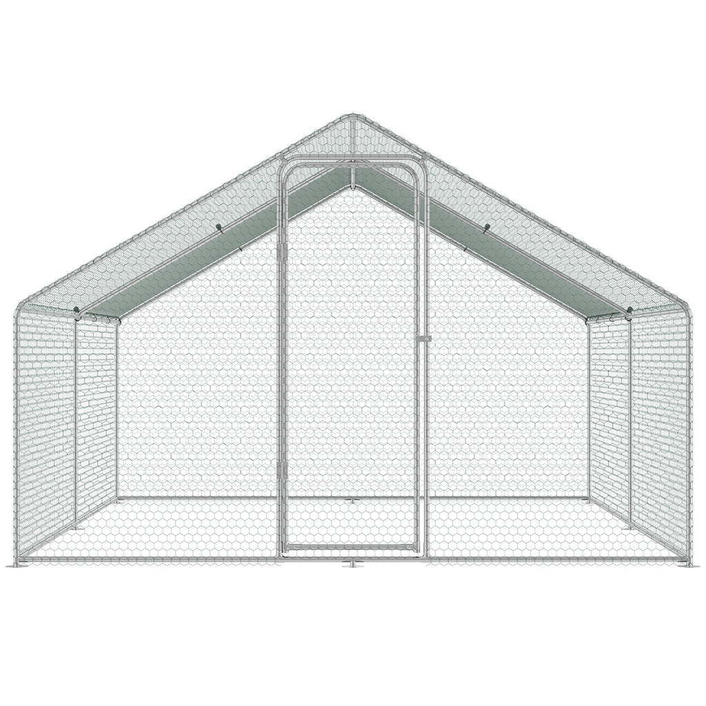 Large Metal Chicken Coop, 3x3.93x1.99 m Walk-in Chicken Runs for Yard with Cover, Spire Roof Hen House with Security Lock for Outdoor and Backyard, Farm, Duck Rabbit Cage Poultry Pen