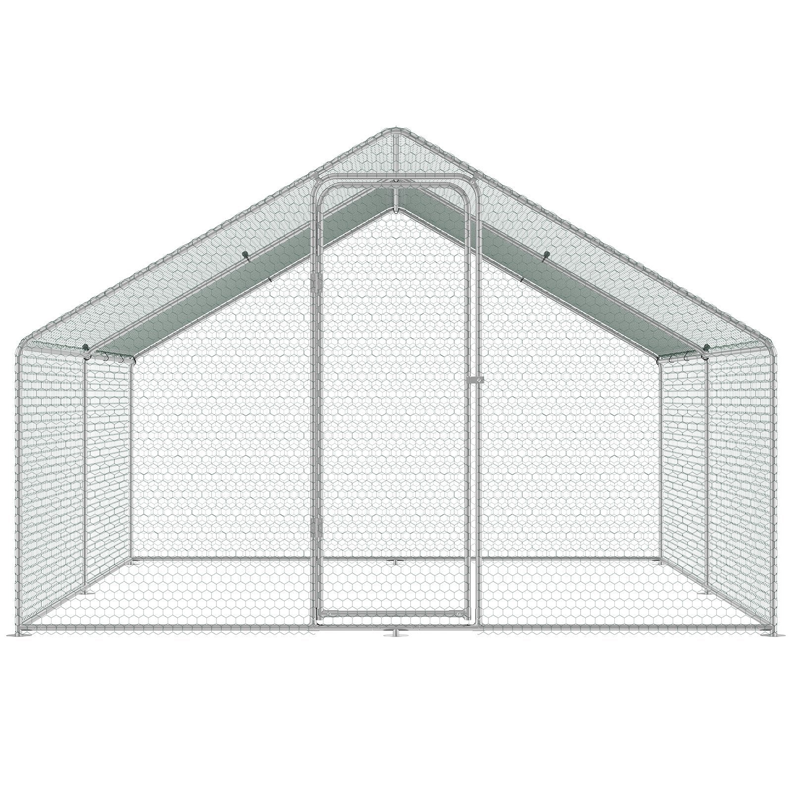 Large Metal Chicken Coop, 3x3.93x1.99 m Walk-in Chicken Runs for Yard with Cover, Spire Roof Hen House with Security Lock for Outdoor and Backyard, Farm, Duck Rabbit Cage Poultry Pen