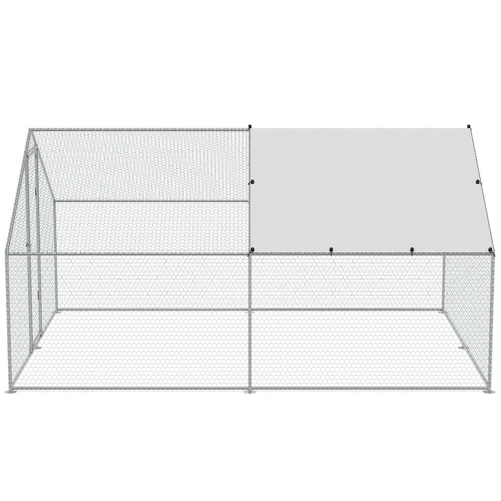 Large Metal Chicken Coop, 3x3.93x1.99 m Walk-in Chicken Runs for Yard with Cover, Spire Roof Hen House with Security Lock for Outdoor and Backyard, Farm, Duck Rabbit Cage Poultry Pen
