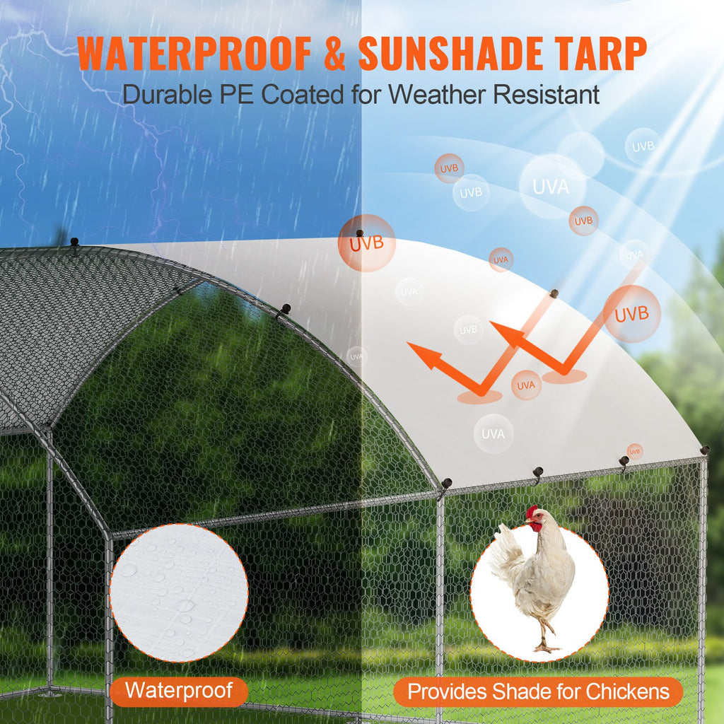 Large Metal Chicken Coop, 9.8x12.9x6.5 ft Walk in Chicken Run for Yard with Waterproof Cover, Doom Roof Hen House with Security Lock for Outdoor and Backyard, Farm, Duck Rabbit Cage Poultry Pen