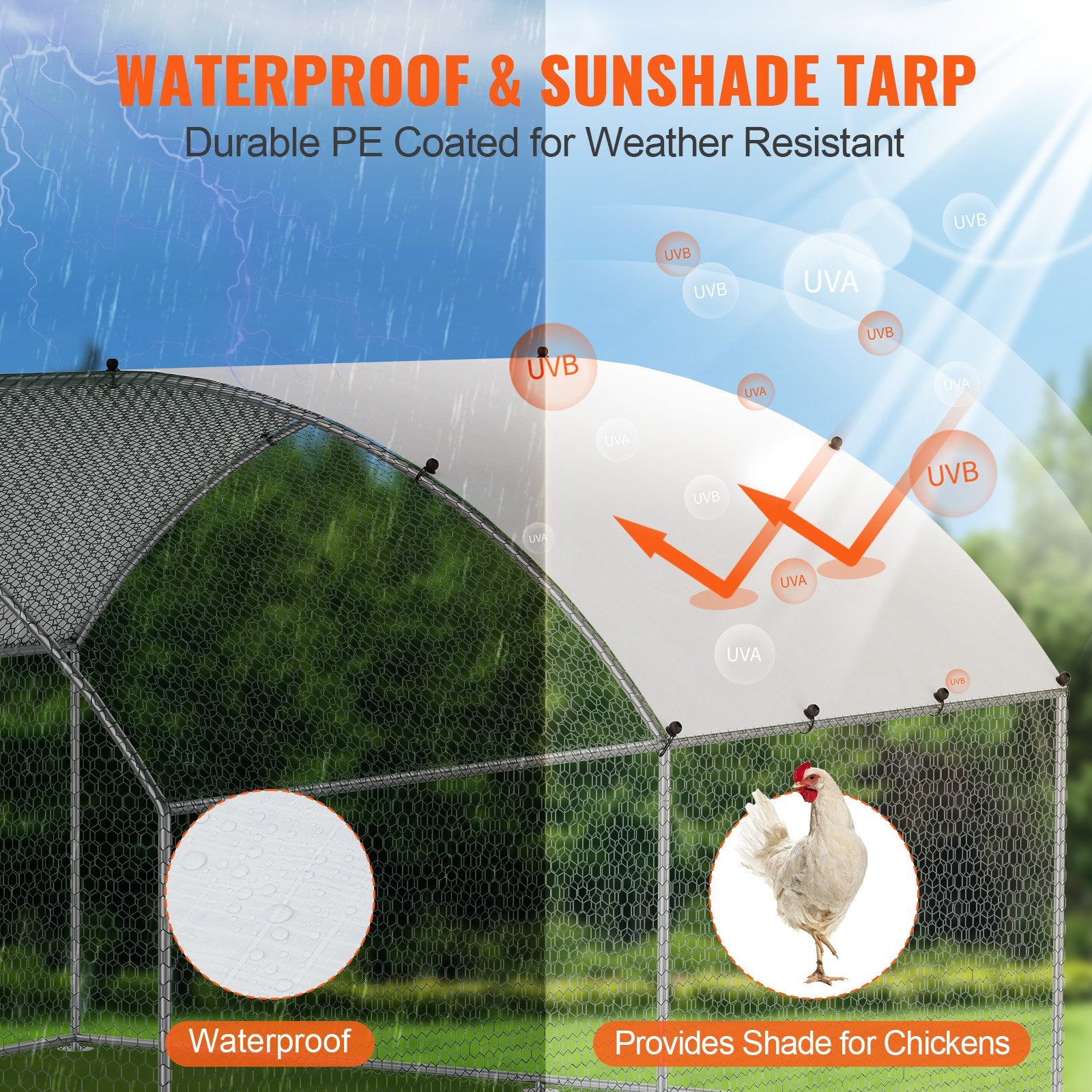 Large Metal Chicken Coop, 9.8x12.9x6.5 ft Walk in Chicken Run for Yard with Waterproof Cover, Doom Roof Hen House with Security Lock for Outdoor and Backyard, Farm, Duck Rabbit Cage Poultry Pen