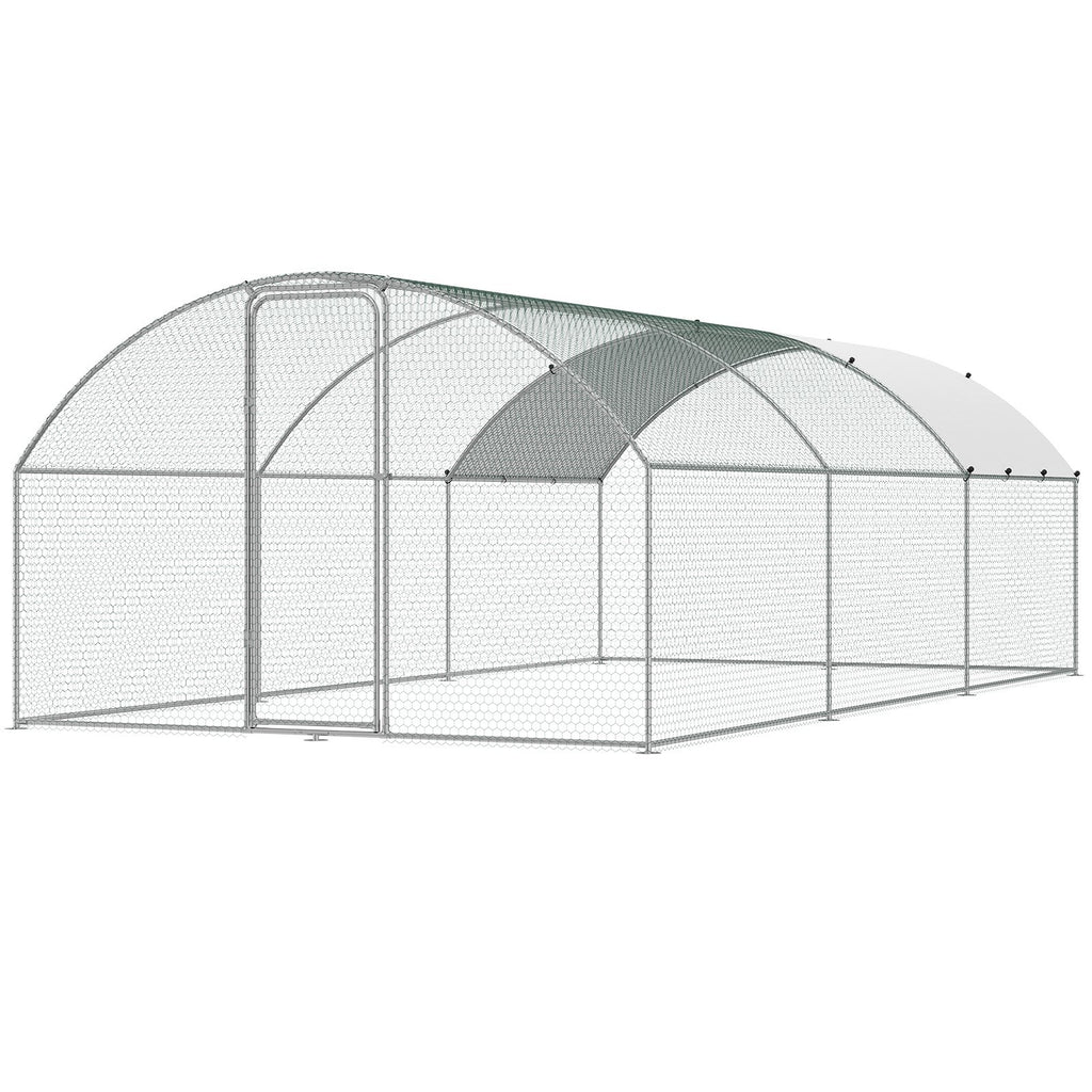 Large Metal Chicken Coop with Run, 9.8x19.3x6.5 ft Walk-in Chicken Runs for Yard with Cover, Doom Roof Hen House with Security Lock for Outdoor and Backyard, Farm, Duck Rabbit Cage Poultry Pen