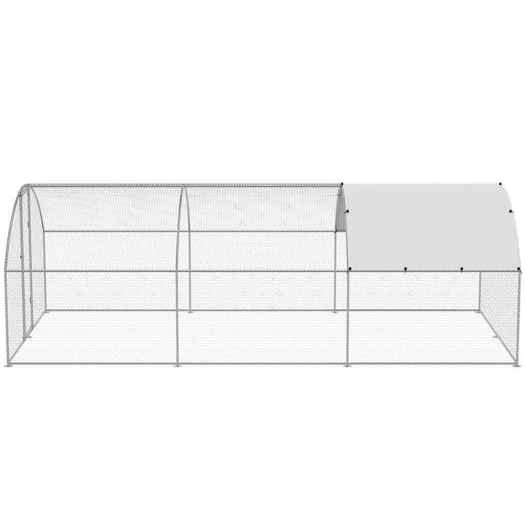 Large Metal Chicken Coop with Run, 9.8x19.3x6.5 ft Walk-in Chicken Runs for Yard with Cover, Doom Roof Hen House with Security Lock for Outdoor and Backyard, Farm, Duck Rabbit Cage Poultry Pen