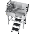 86.4 cm Dog Washing Station, Stainless Steel Pet Grooming Tub Bathtub, Professional Dog Wash Sink with Shower, Faucet, Soap Holder, Non-Slip Stairs Easy-Clean for Small Pets Cats (Right Door)