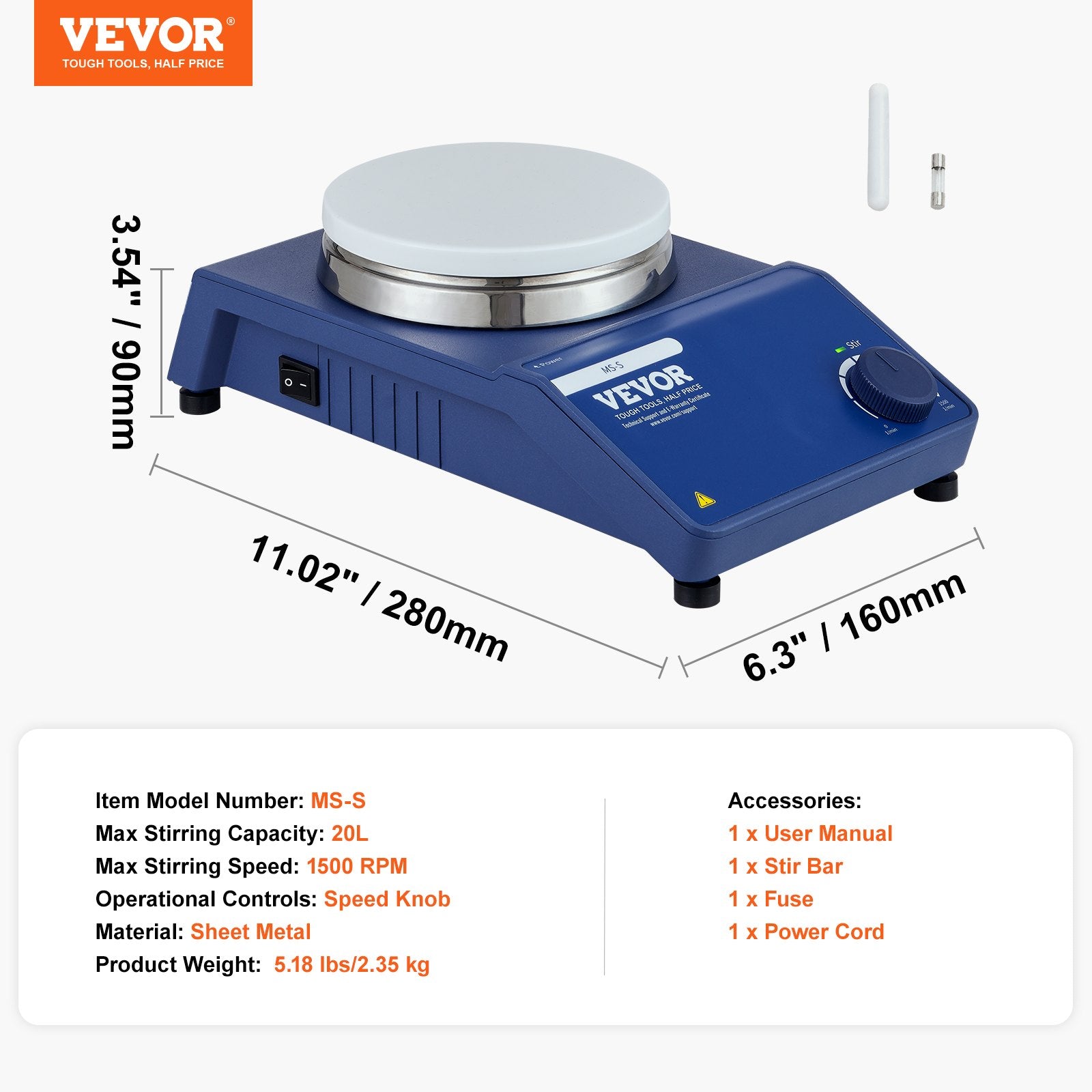 Magnetic Stirrer Stir Plate Kit 0-1500 RPM Adjustable Speed Max 22L