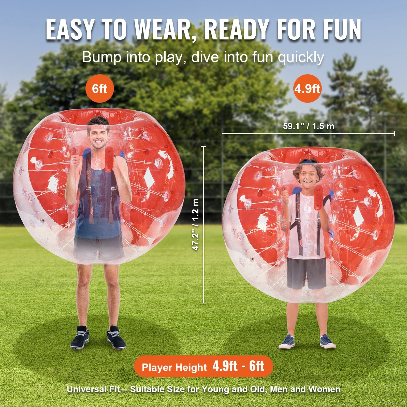 Inflatable Bumper Ball 1-Pack, 5FT/1.5M Body Sumo Zorb Balls for Teen & Adult, 0.8mm Thick PVC Human Hamster Bubble Balls for Outdoor Team Gaming Play, Bumper Bopper Toys for Garden, Yard, Park