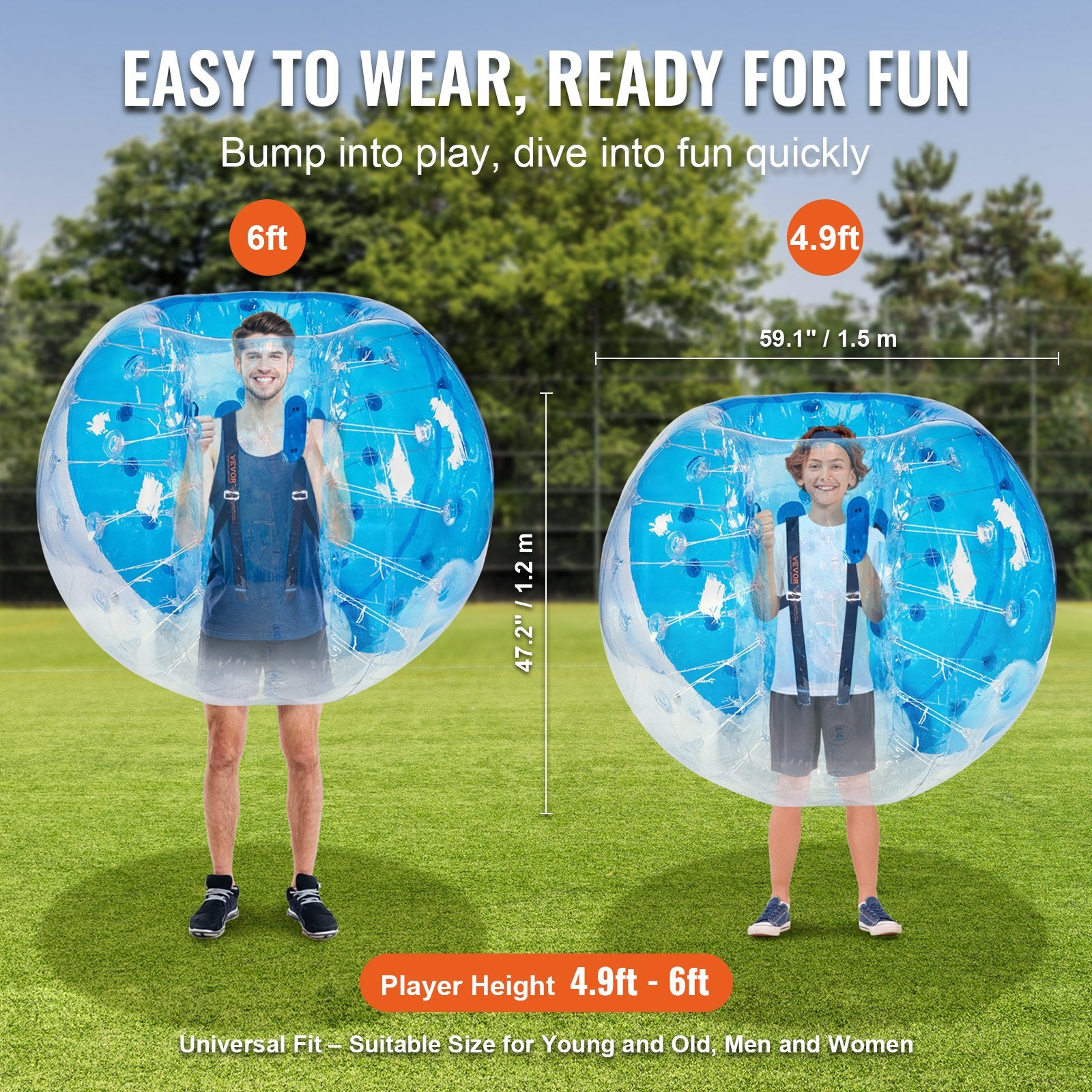 Inflatable Bumper Ball 1-Pack, 5FT/1.5M Body Sumo Zorb Balls for Teen & Adult, 0.8mm Thick PVC Human Hamster Bubble Balls for Outdoor Team Gaming Play, Bumper Bopper Toys for Garden, Yard, Park