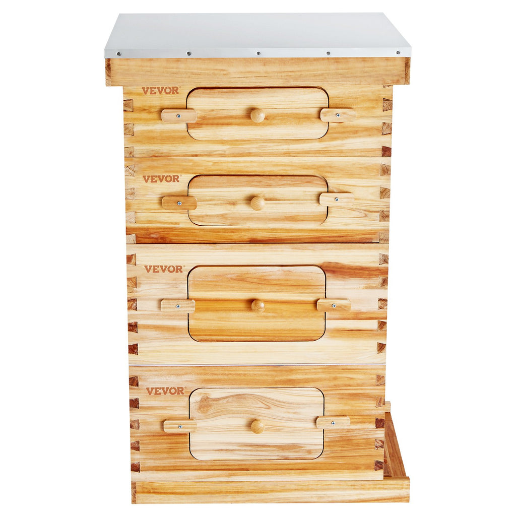 Bee Hive 40 Frame Bee Hives Starter Kit, Beeswax Coated Cedar Wood, 2 Deep + 2 Medium Bee Boxes Langstroth Beehive Kit, Transparent Acrylic Windows with Foundations for Beginners Pro Beekeepers