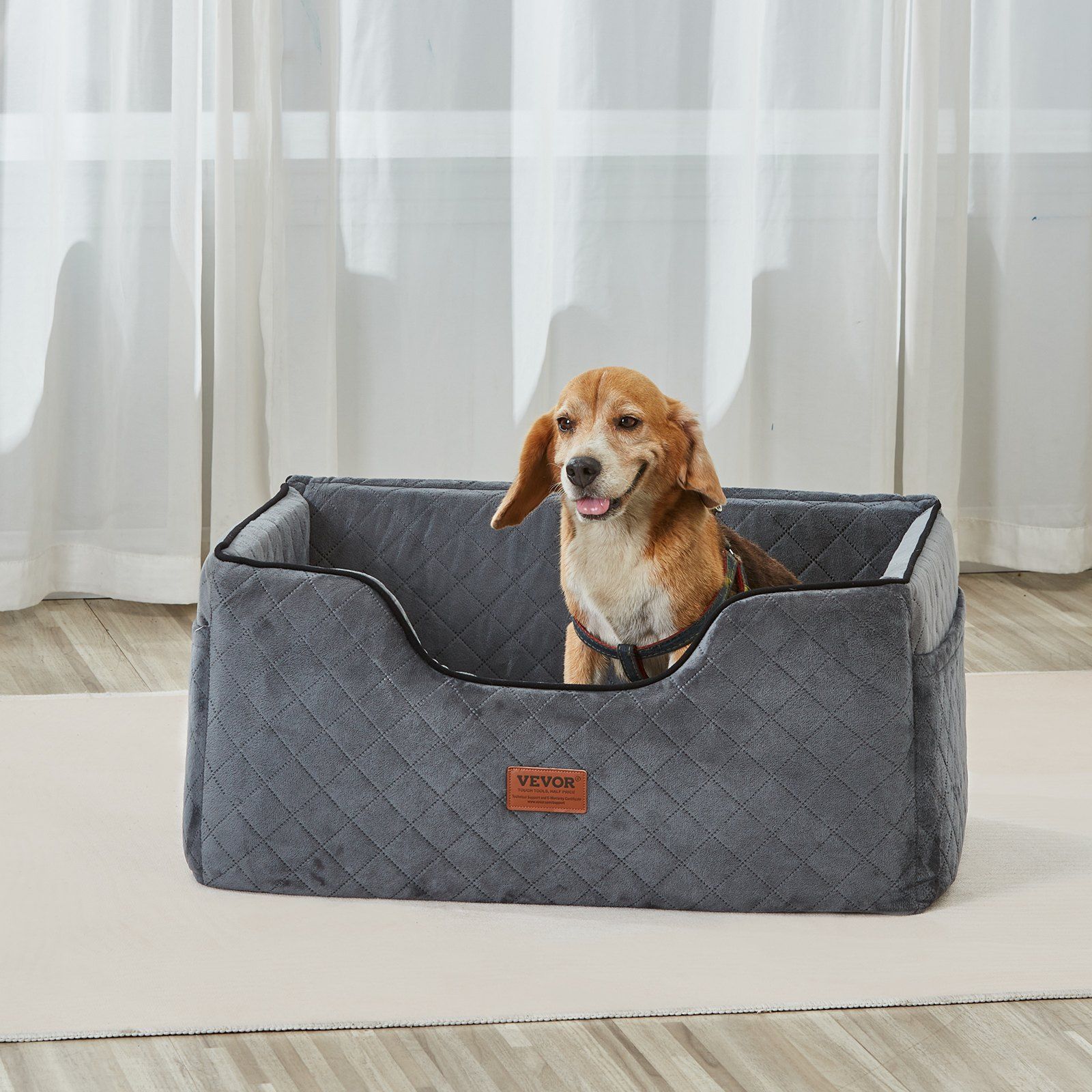 Dog Car Seat, Dog Booster Seat for Car with A Storage Pocket, Pet Car Seat with Clip-On Safety Leash, Sponge Filling, Dog Car Bed for Medium & Large Dog up to 24.9 kg, Gray