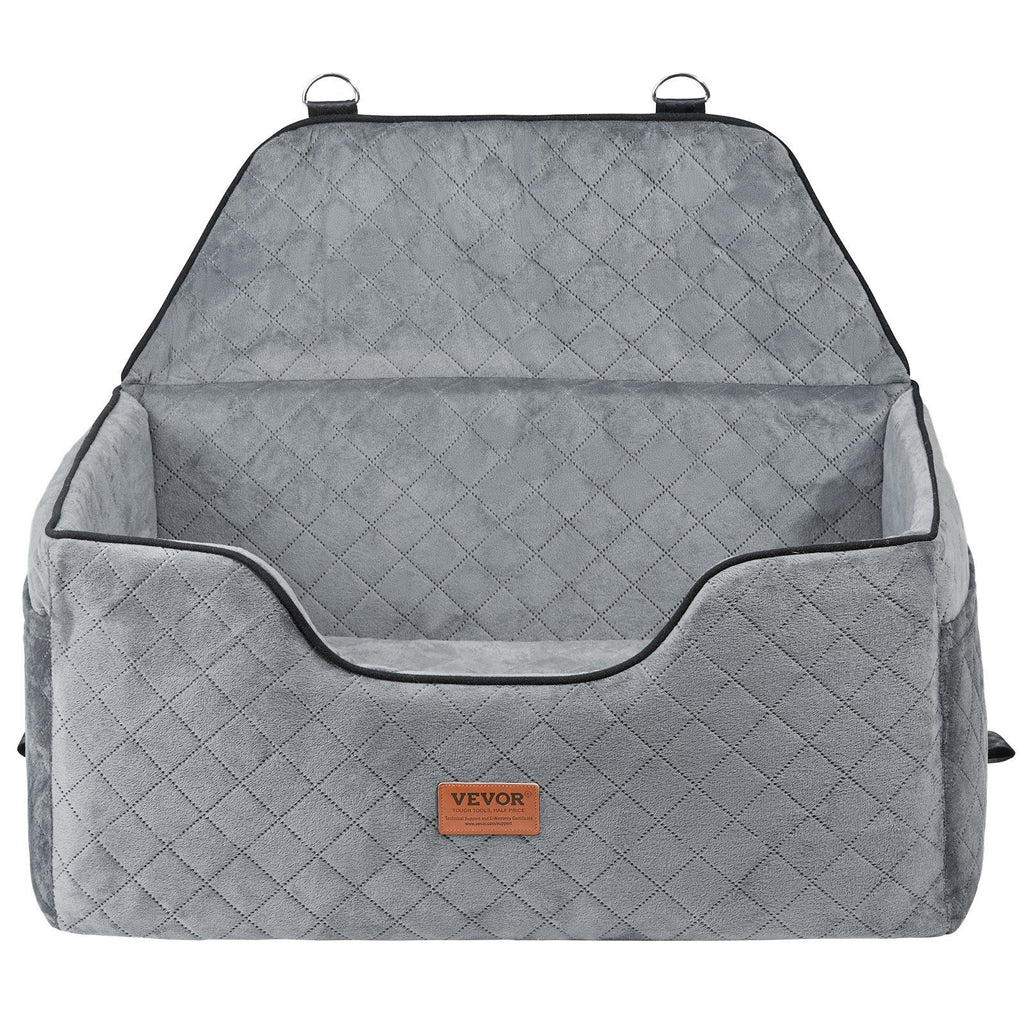Dog Car Seat, Dog Booster Seat for Car with A Storage Pocket, Pet Car Seat with Clip-On Safety Leash, Sponge Filling, Dog Car Bed for Medium & Large Dog up to 24.9 kg, Gray