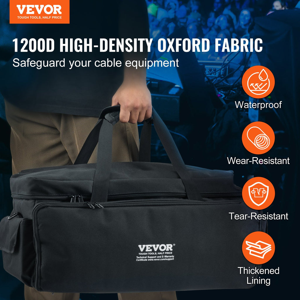 DJ Cable File Bag, 1200D Oxford Fabric, DJ Gig Bag with 9 Detachable Divider 4.92 ft Padded Shoulder Strap Plastic Bottom Pad, 600 x 300 x 325 mm DJ Wire Bag for DJ Gear Musical Accessories