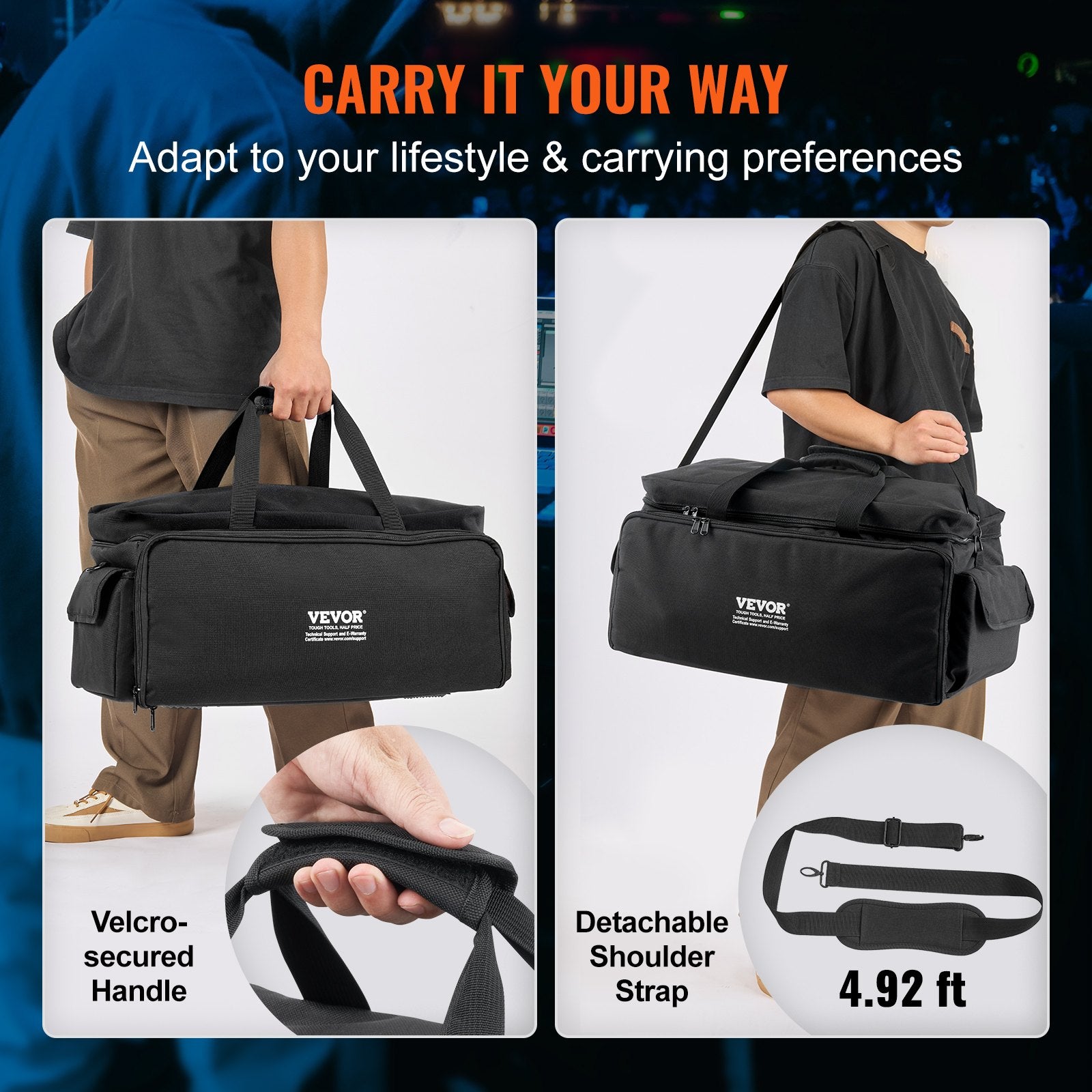 DJ Cable File Bag, 1200D Oxford Fabric, DJ Gig Bag with 9 Detachable Divider 4.92 ft Padded Shoulder Strap Plastic Bottom Pad, 600 x 300 x 325 mm DJ Wire Bag for DJ Gear Musical Accessories