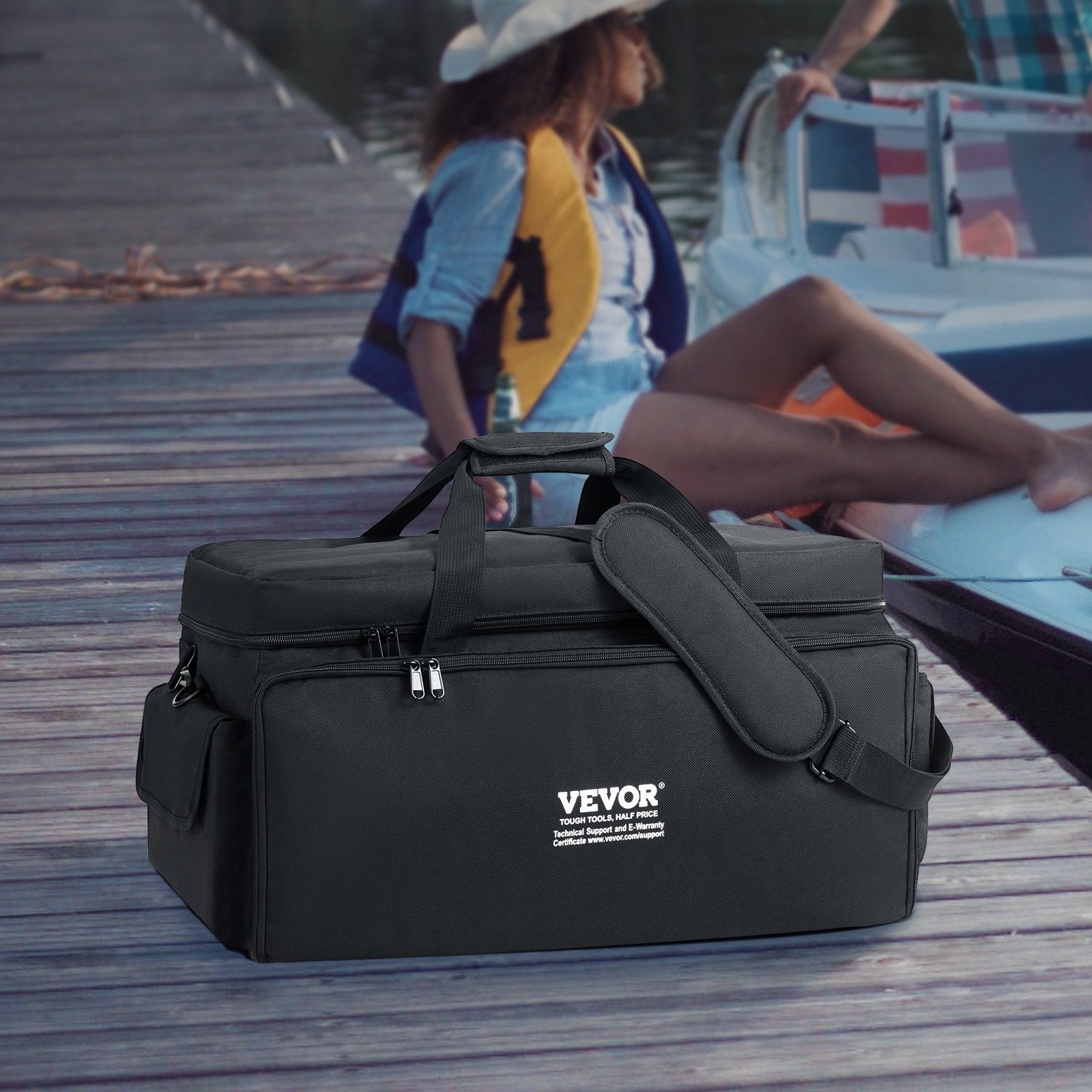 DJ Cable File Bag, 1200D Oxford Fabric, DJ Gig Bag with 9 Detachable Divider 4.92 ft Padded Shoulder Strap Plastic Bottom Pad, 600 x 300 x 325 mm DJ Wire Bag for DJ Gear Musical Accessories
