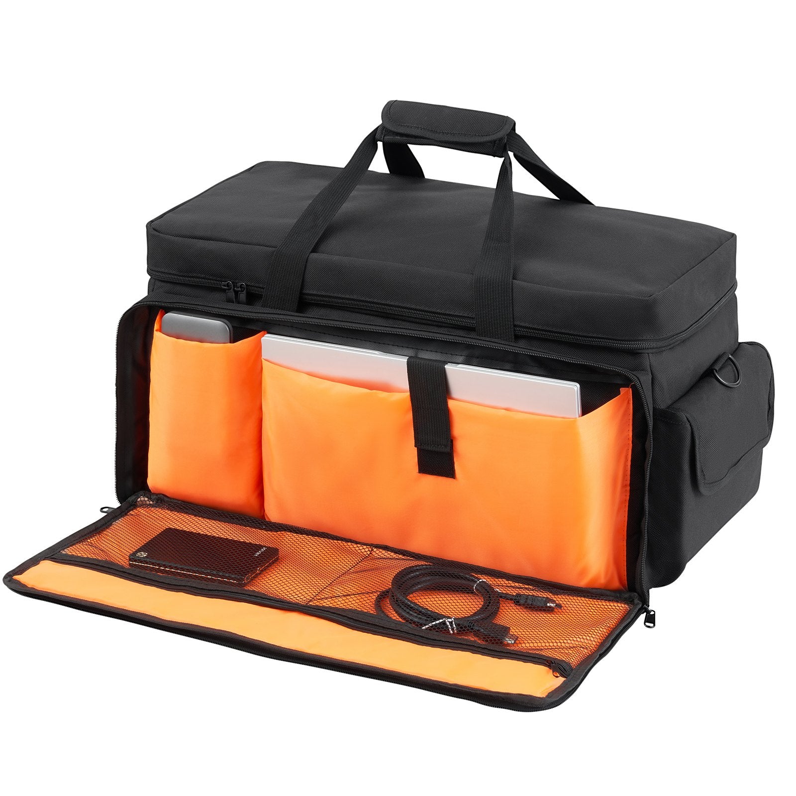 DJ Cable File Bag, 1200D Oxford Fabric, DJ Gig Bag with 9 Detachable Divider 4.92 ft Padded Shoulder Strap Plastic Bottom Pad, 600 x 300 x 325 mm DJ Wire Bag for DJ Gear Musical Accessories