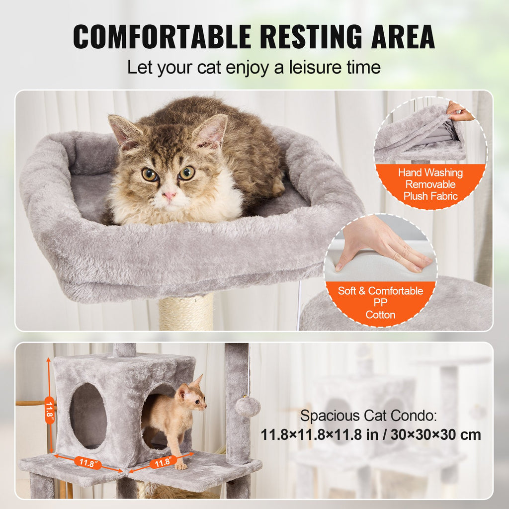 Cat Tree 143 cm Cat Tower with Cat Condo Sisal Scratching Post Light Grey