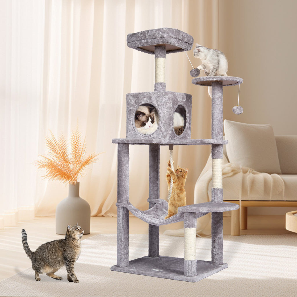 Cat Tree 143 cm Cat Tower with Cat Condo Sisal Scratching Post Light Grey