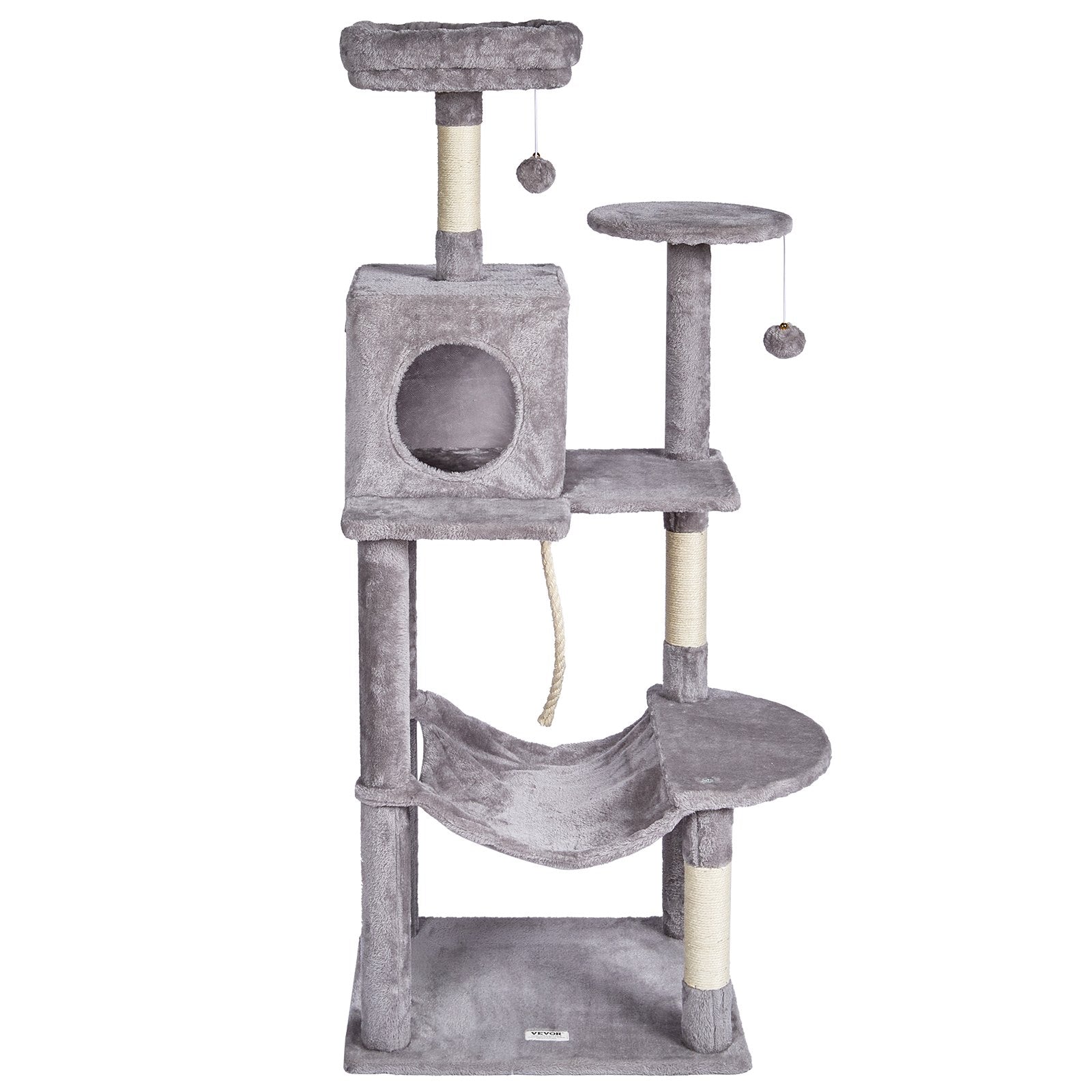 Cat Tree 143 cm Cat Tower with Cat Condo Sisal Scratching Post Light Grey