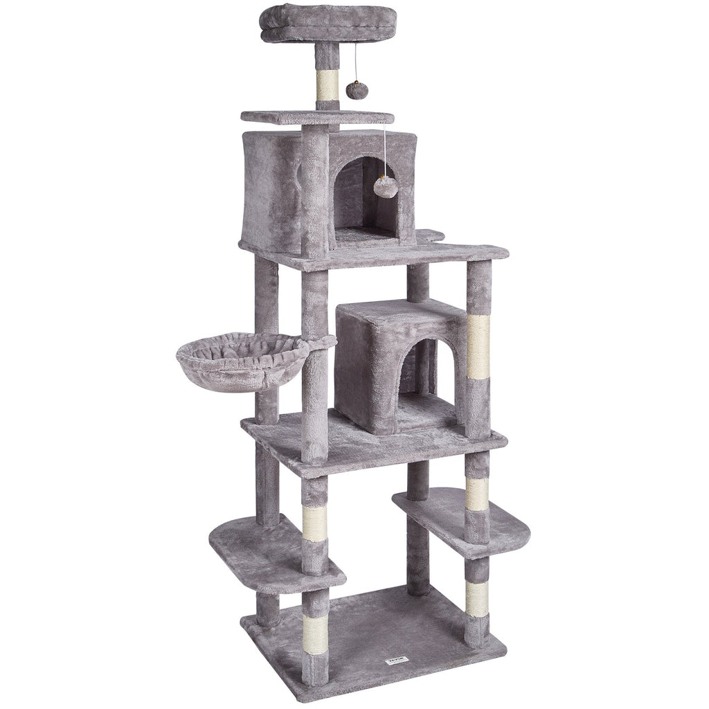 Cat Tree 174 cm Cat Tower with Cat Condos Sisal Scratching Post Light Grey