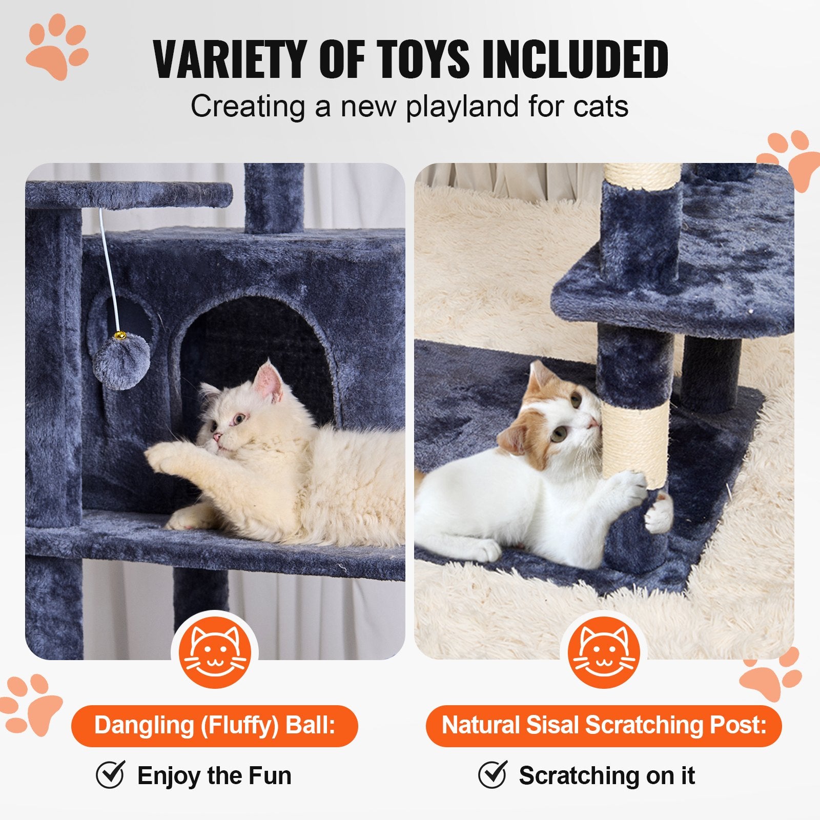 Cat Tree 174 cm Cat Tower with Cat Condos Sisal Scratching Post Dark Grey