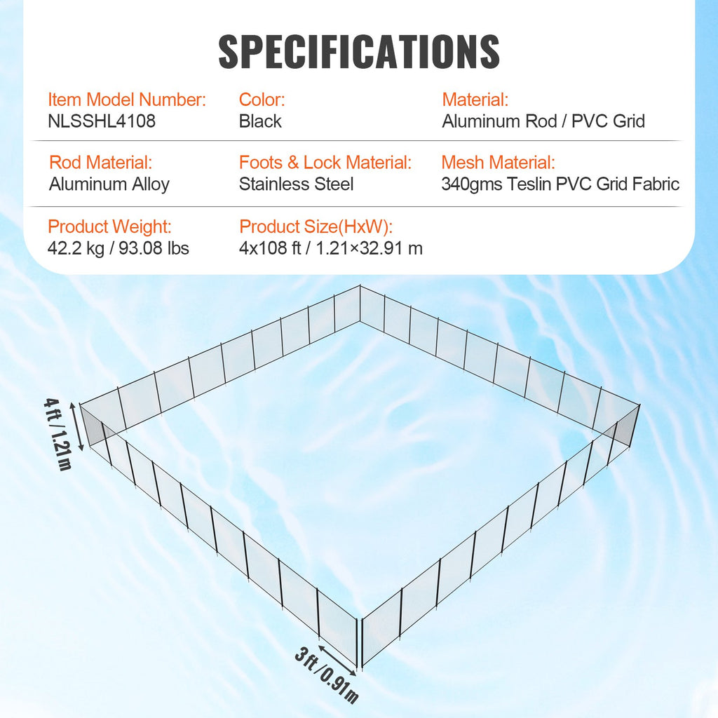 Pool Fence 4 x 108 FT Removable Pool Fences for Inground Pools Outdoor
