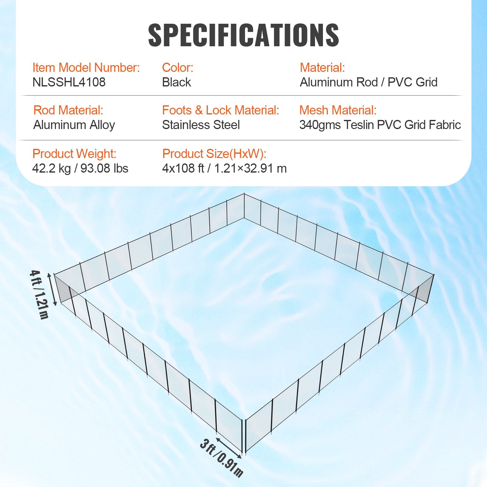 Pool Fence 4 x 108 FT Removable Pool Fences for Inground Pools Outdoor