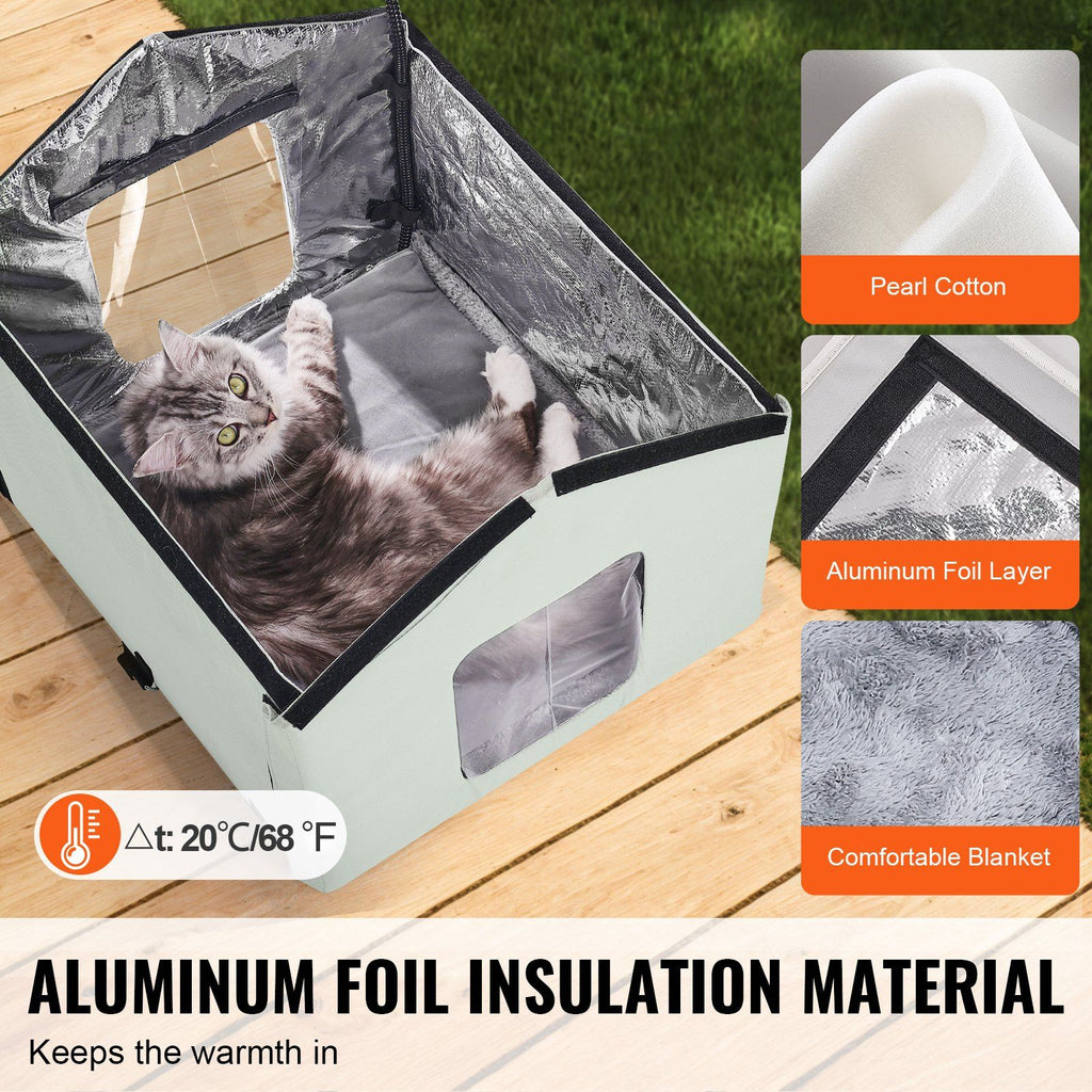 Heated Cat House, Outdoor Kitty Shelter with Adjustable Temperature and Timer, 600D Oxford Cloth Foldable Cat Shelter with Heated Pad  for Winter to Stay Warm and Cozy, Green (Middle)