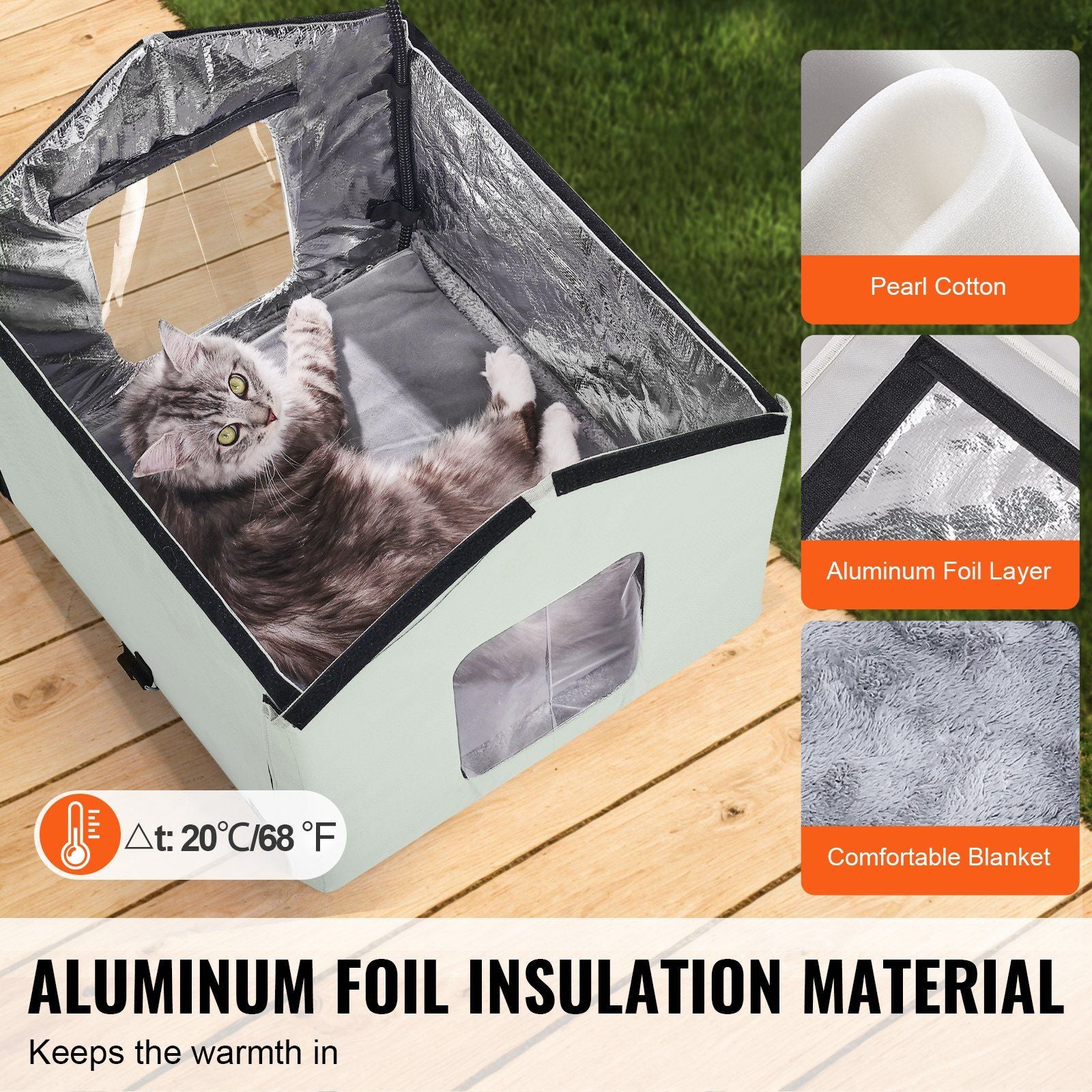 Heated Cat House, Outdoor Kitty Shelter with Adjustable Temperature and Timer, 600D Oxford Cloth Foldable Cat Shelter with Heated Pad  for Winter to Stay Warm and Cozy, Green (Middle)