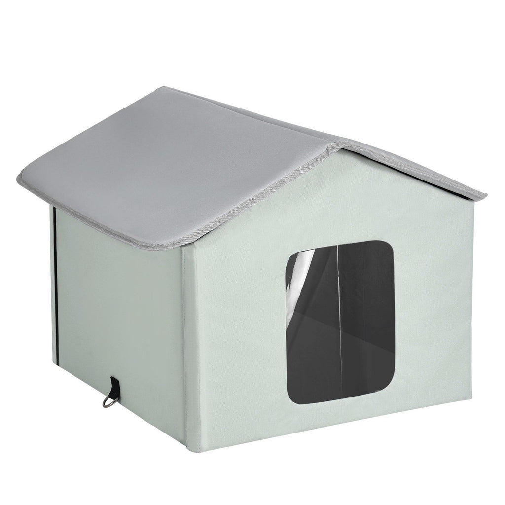 Heated Cat House, Outdoor Kitty Shelter with Adjustable Temperature and Timer, 600D Oxford Cloth Foldable Cat Shelter with Heated Pad  for Winter to Stay Warm and Cozy, Green (Middle)