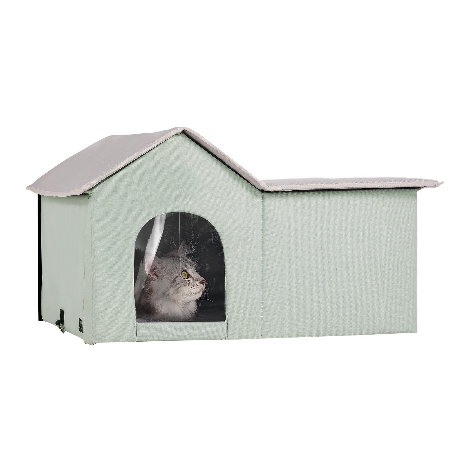 Heated Cat House, Outdoor Kitty Shelter with Adjustable Temperature and Timer, 600D Oxford Cloth Foldable Cat Shelter with Heated Pad for Winter to Stay Warm and Cozy, Green (Large)