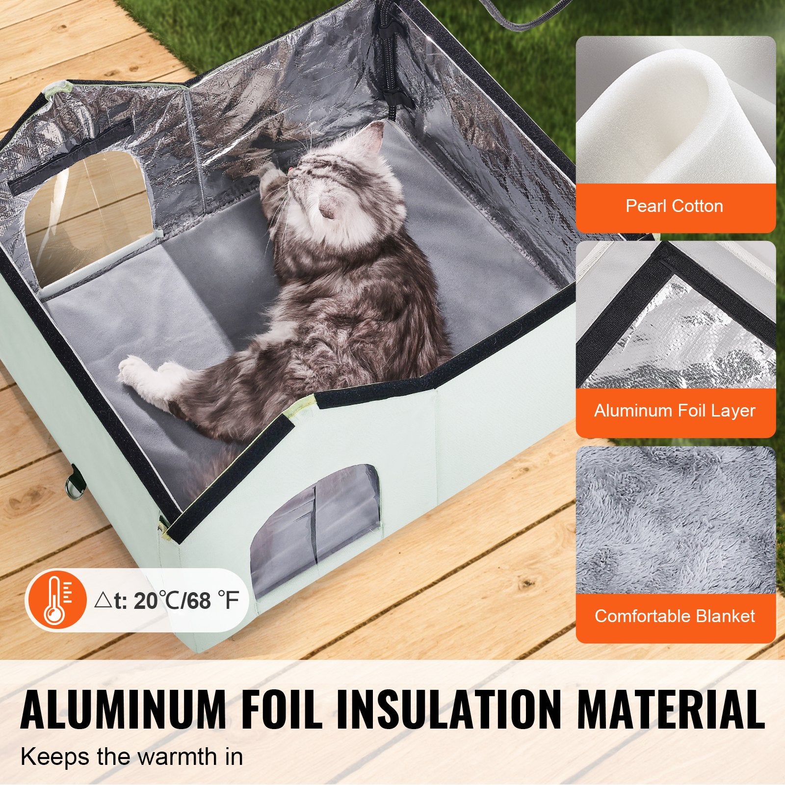 Heated Cat House, Outdoor Kitty Shelter with Adjustable Temperature and Timer, 600D Oxford Cloth Foldable Cat Shelter with Heated Pad for Winter to Stay Warm and Cozy, Green (Large)