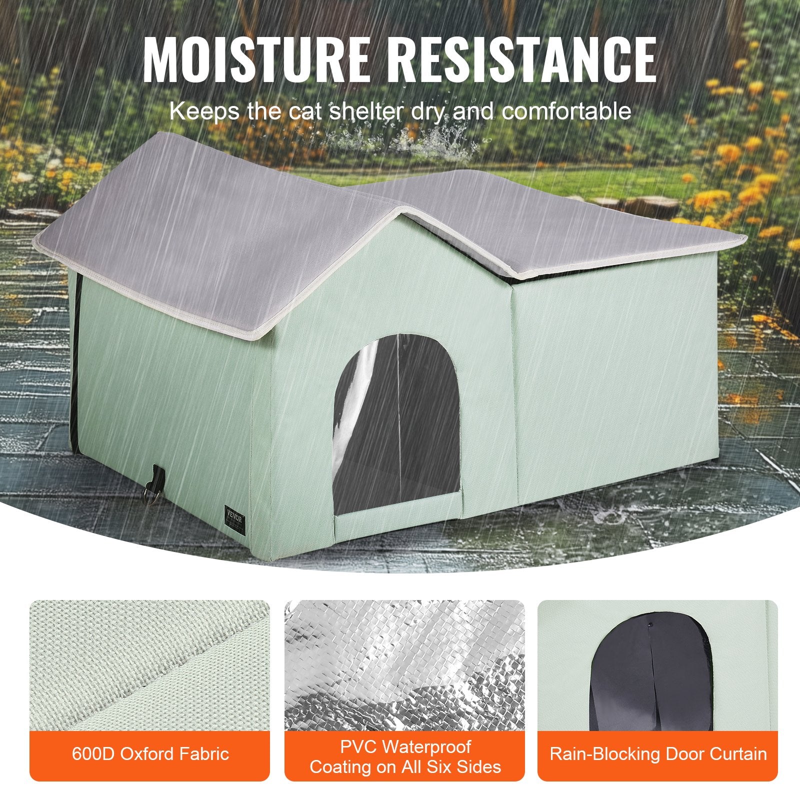 Heated Cat House, Outdoor Kitty Shelter with Adjustable Temperature and Timer, 600D Oxford Cloth Foldable Cat Shelter with Heated Pad for Winter to Stay Warm and Cozy, Green (Large)