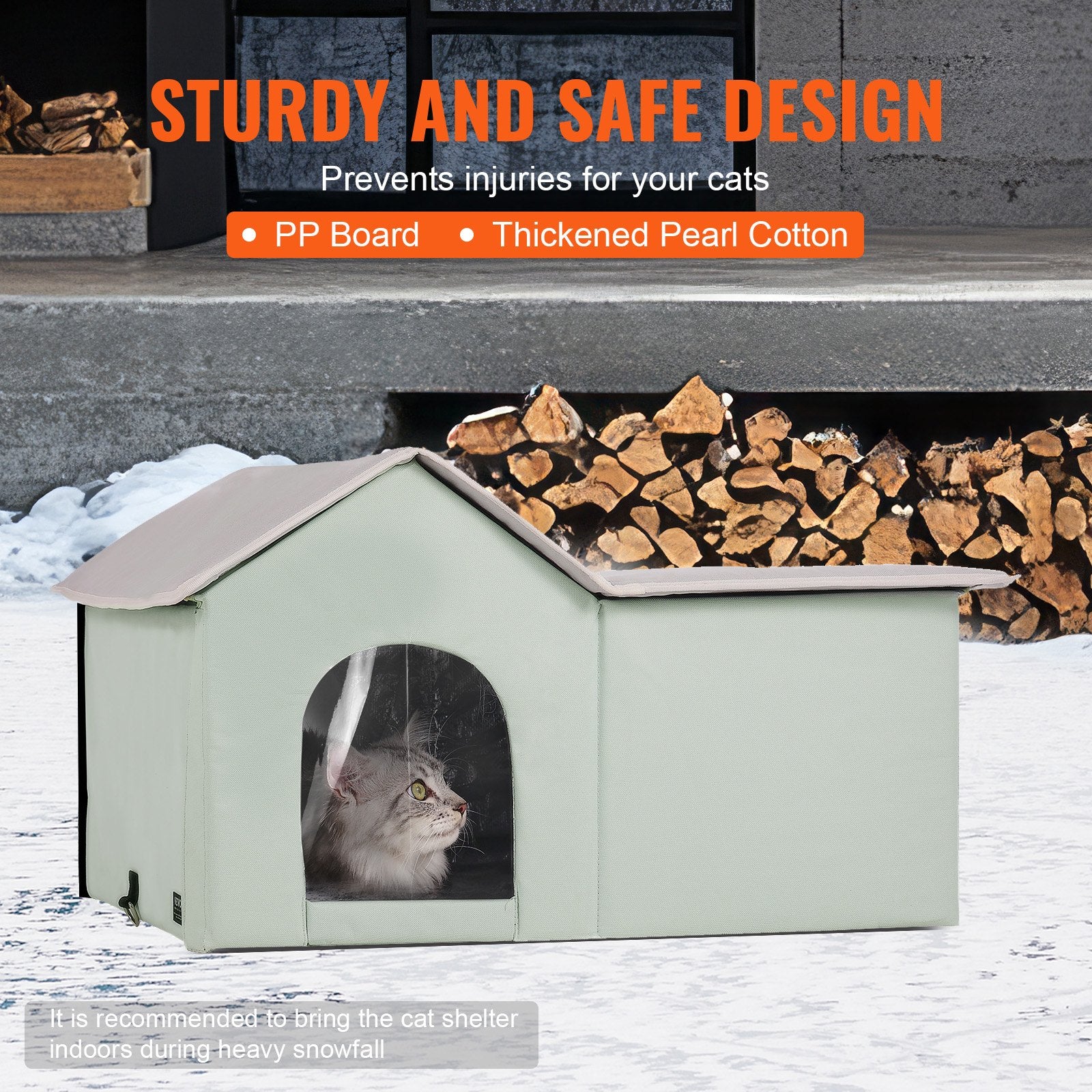 Heated Cat House, Outdoor Kitty Shelter with Adjustable Temperature and Timer, 600D Oxford Cloth Foldable Cat Shelter with Heated Pad for Winter to Stay Warm and Cozy, Green (Large)
