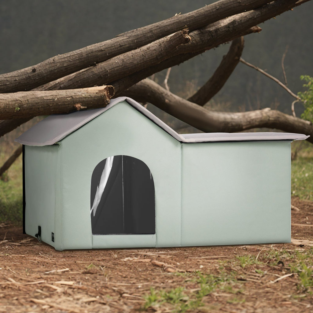 Heated Cat House, Outdoor Kitty Shelter with Adjustable Temperature and Timer, 600D Oxford Cloth Foldable Cat Shelter with Heated Pad for Winter to Stay Warm and Cozy, Green (Large)