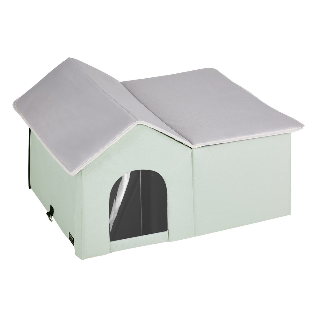 Heated Cat House, Outdoor Kitty Shelter with Adjustable Temperature and Timer, 600D Oxford Cloth Foldable Cat Shelter with Heated Pad for Winter to Stay Warm and Cozy, Green (Large)