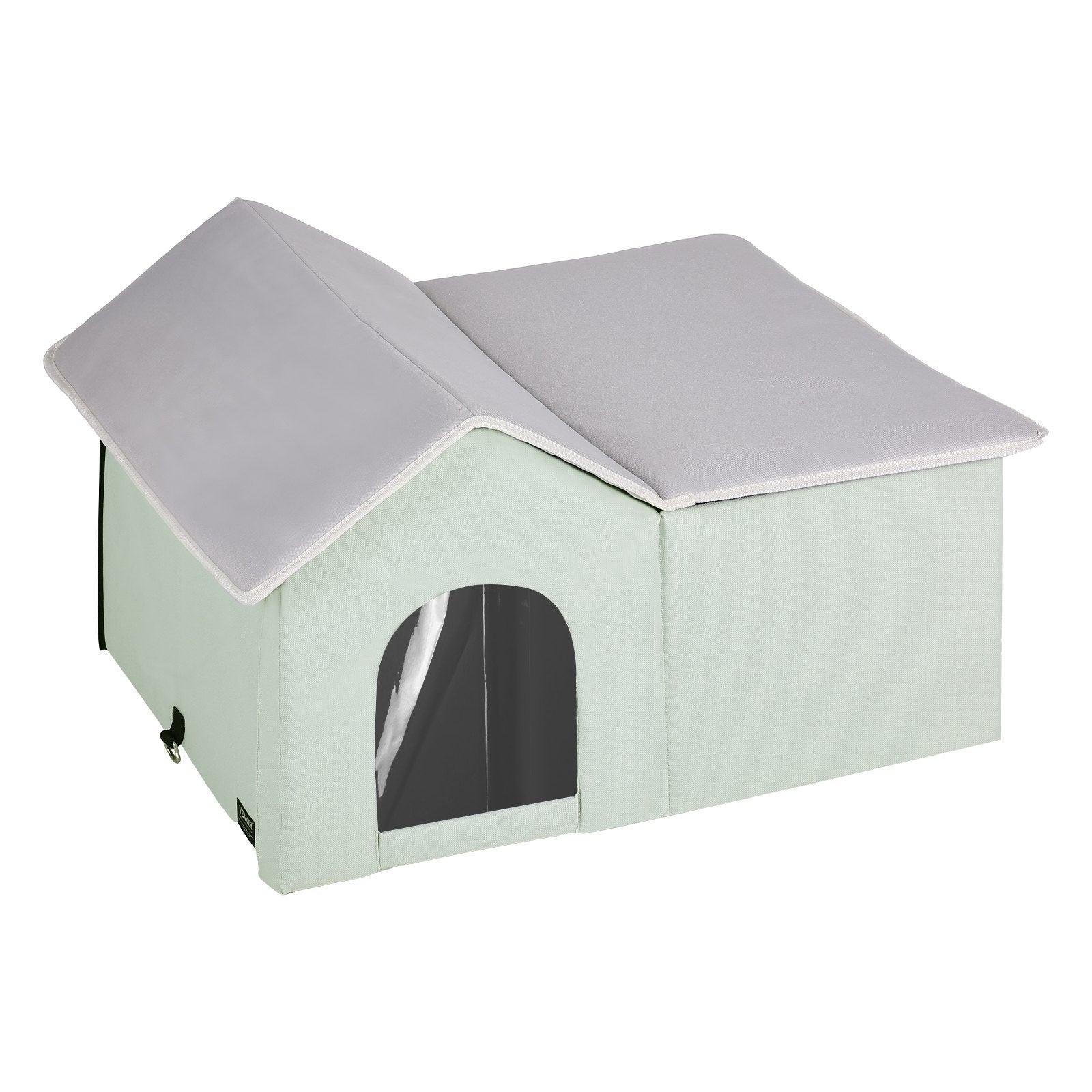 Heated Cat House, Outdoor Kitty Shelter with Adjustable Temperature and Timer, 600D Oxford Cloth Foldable Cat Shelter with Heated Pad for Winter to Stay Warm and Cozy, Green (Large)