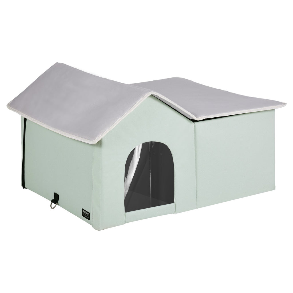 Heated Cat House, Outdoor Kitty Shelter with Adjustable Temperature and Timer, 600D Oxford Cloth Foldable Cat Shelter with Heated Pad for Winter to Stay Warm and Cozy, Green (Large)