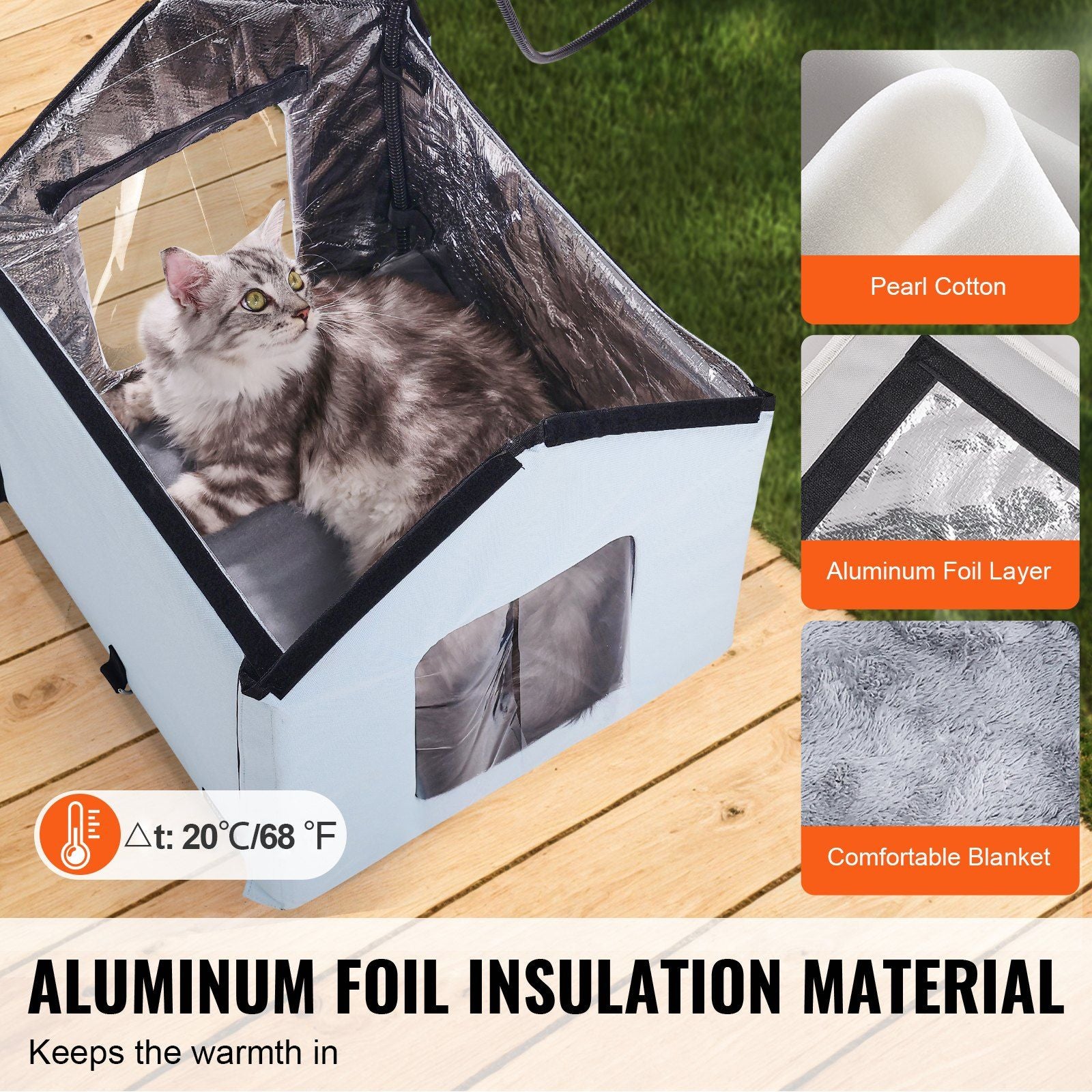Heated Cat House, Outdoor Kitty Shelter with Timer, 600D Oxford Cloth Foldable Cat Shelter with Heated Pad  for Winter to Stay Warm and Cozy, Blue (Small)
