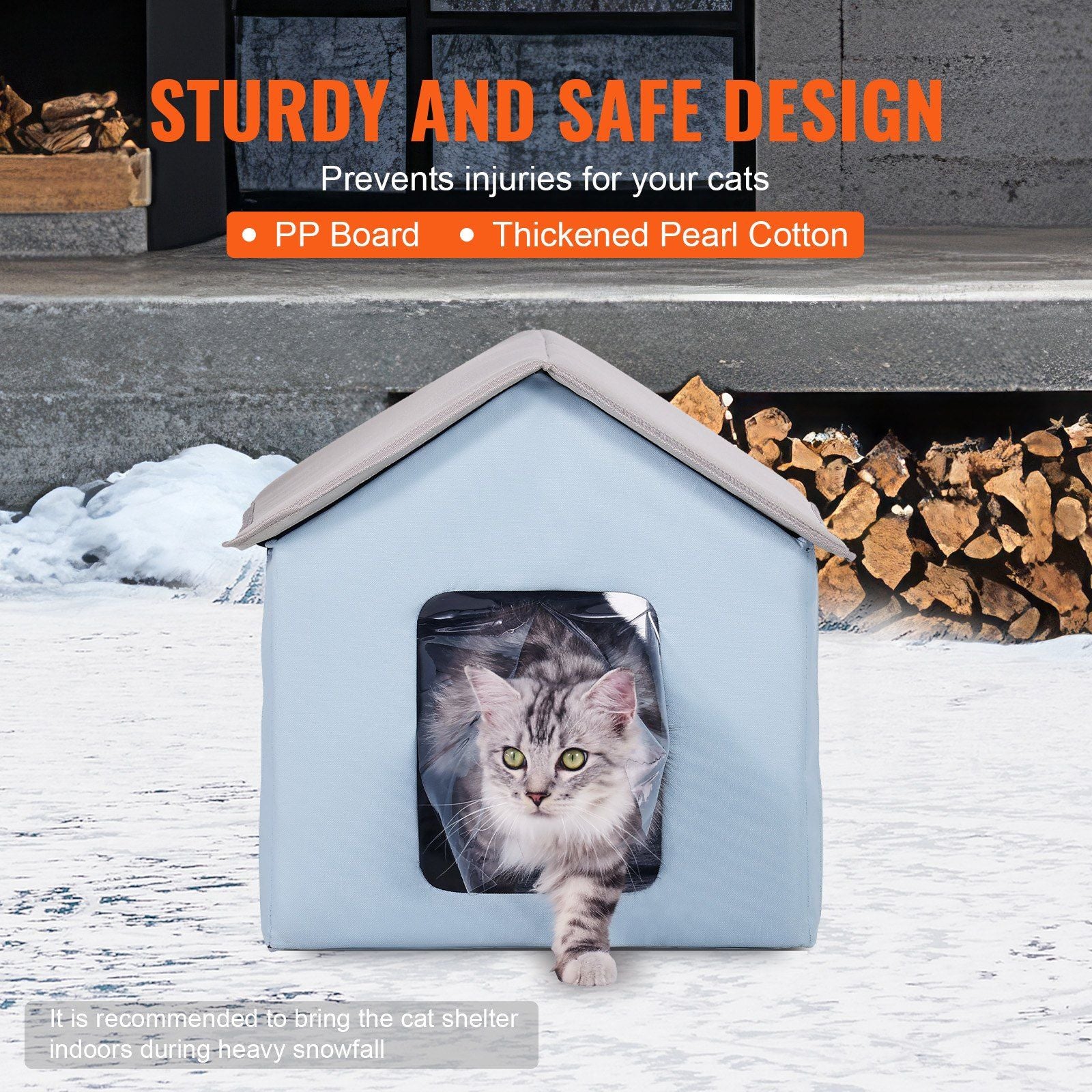 Heated Cat House, Outdoor Kitty Shelter with Timer, 600D Oxford Cloth Foldable Cat Shelter with Heated Pad  for Winter to Stay Warm and Cozy, Blue (Small)
