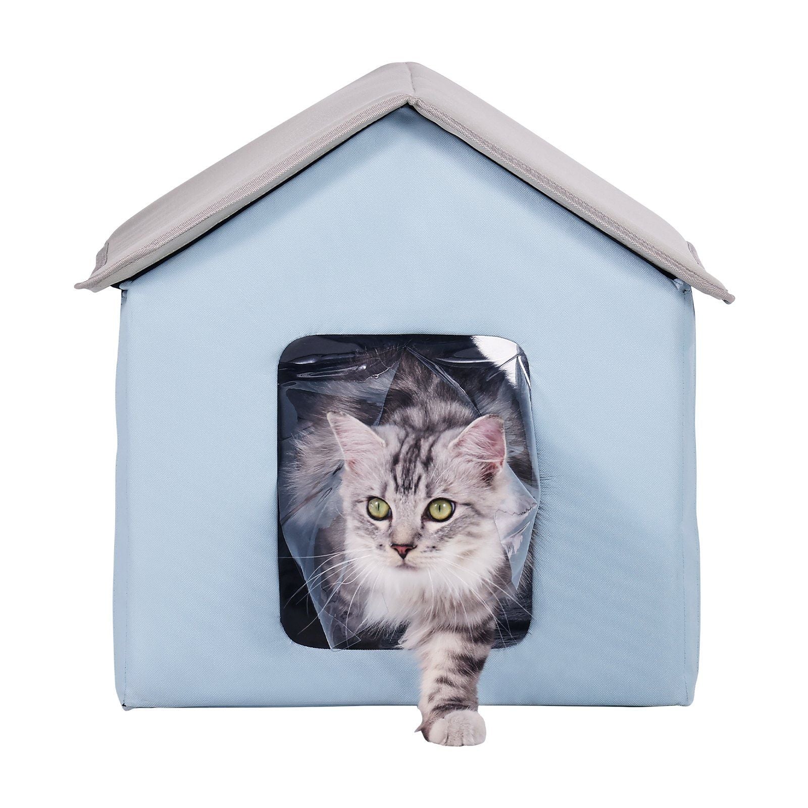 Heated Cat House, Outdoor Kitty Shelter with Timer, 600D Oxford Cloth Foldable Cat Shelter with Heated Pad  for Winter to Stay Warm and Cozy, Blue (Small)
